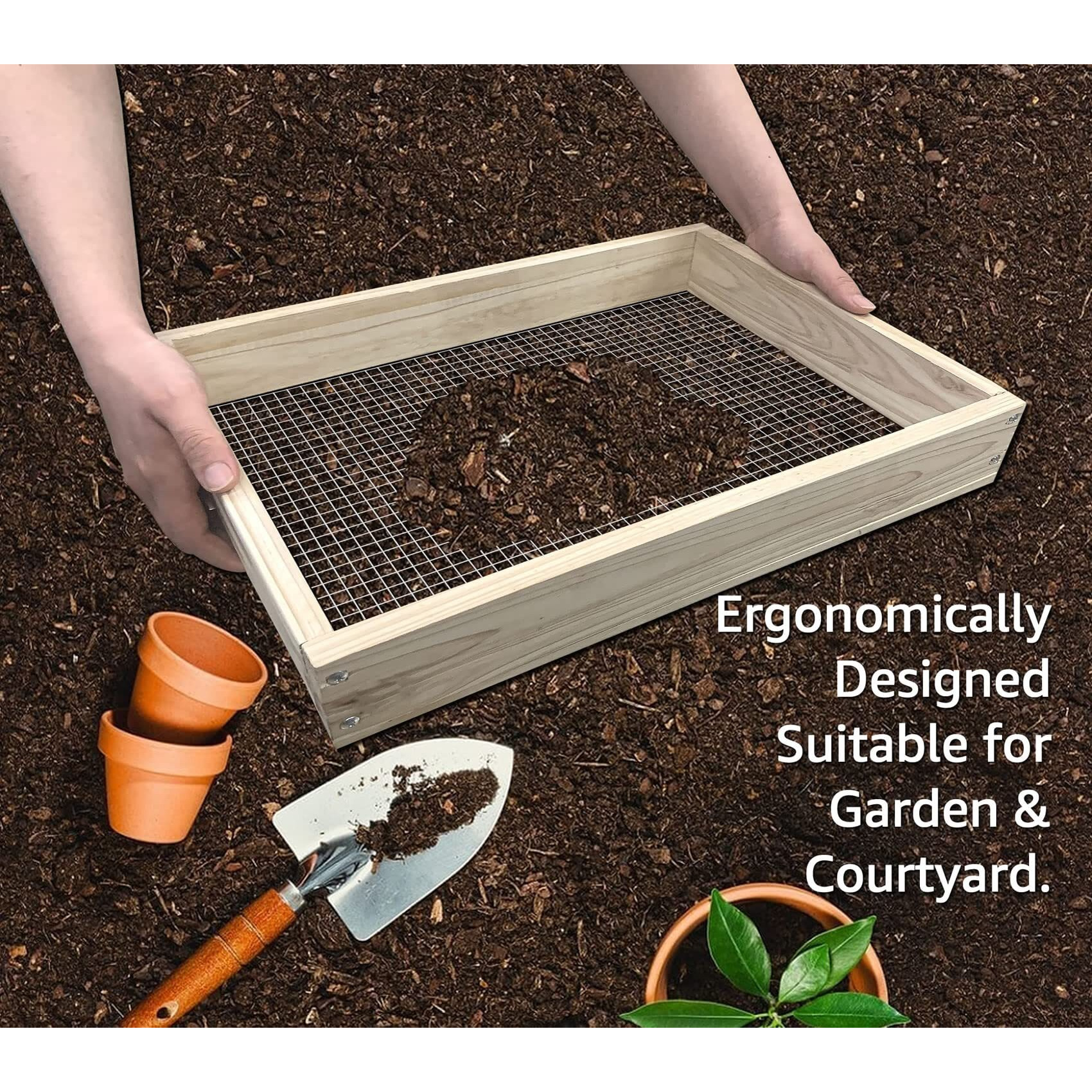 Soil Sifter, Dirt Sifter For Gardening, Compost Sifter, Garden Sieve, Light Wood Sifter For Rocks, Screen Sifter Top Soil/Peat Moss/Worm/Leaves/Loam Soil/Sand,Great Garden Tool For Plants & Vegetables