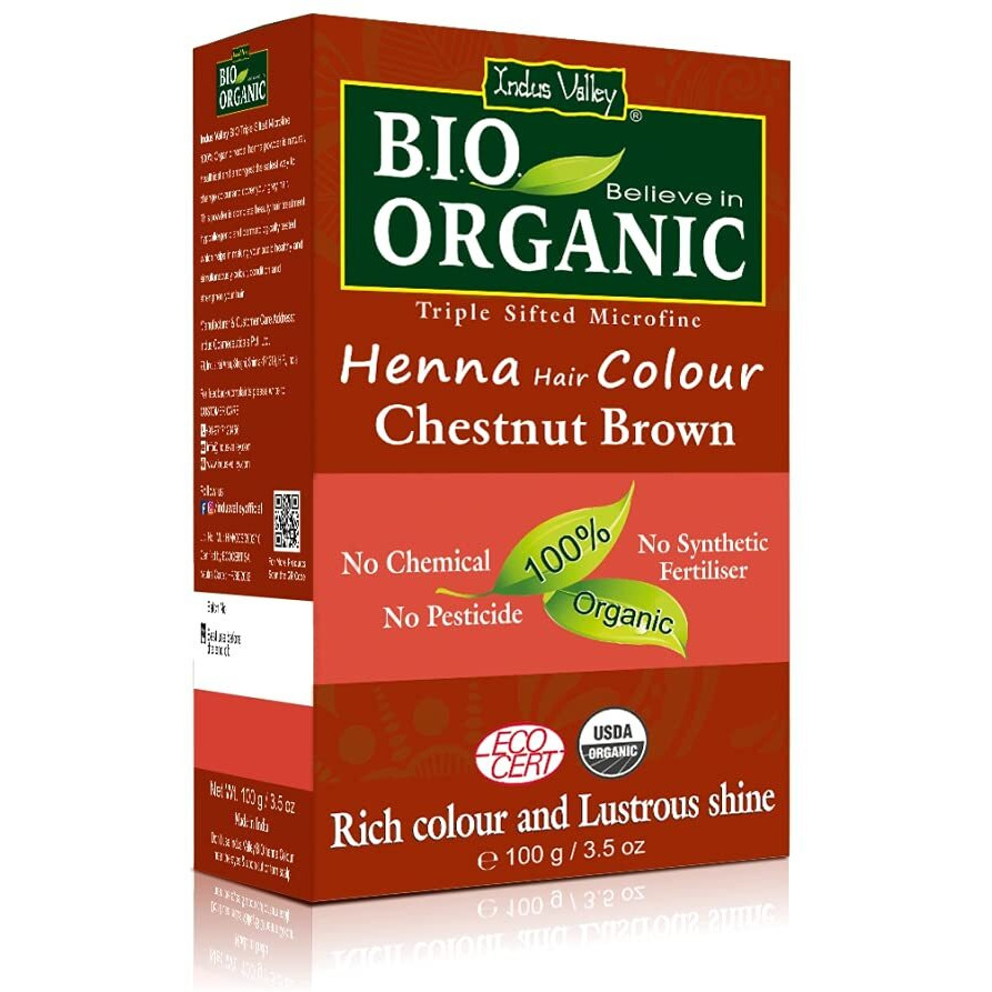 Indus Valley Bio Organic Natural Henna Hair Color For Grey Hairs -100Gm (Chestnut Brown)