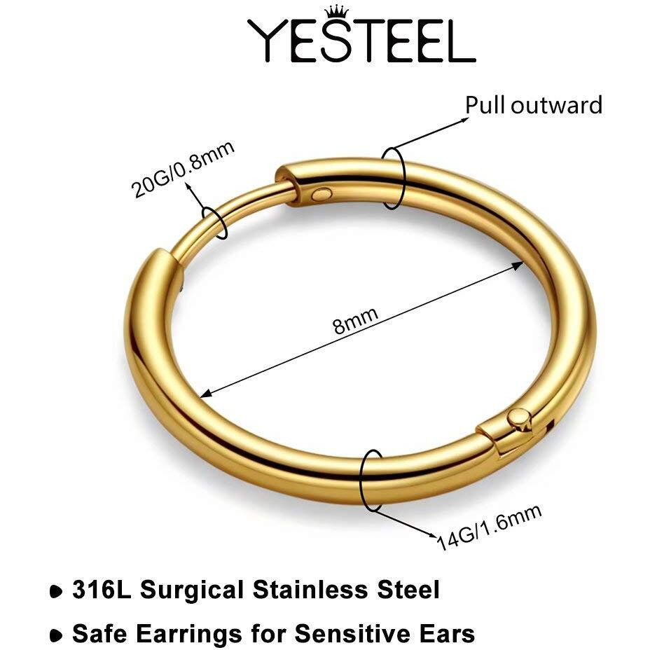 8Mm Surgical Steel Hoop Earrings, Gold Huggie Hoop Earrings For Women Hypoallergenic 20G, Small Mens Hoop Earrings Sleeper Huggy Earrings For Boys Girls