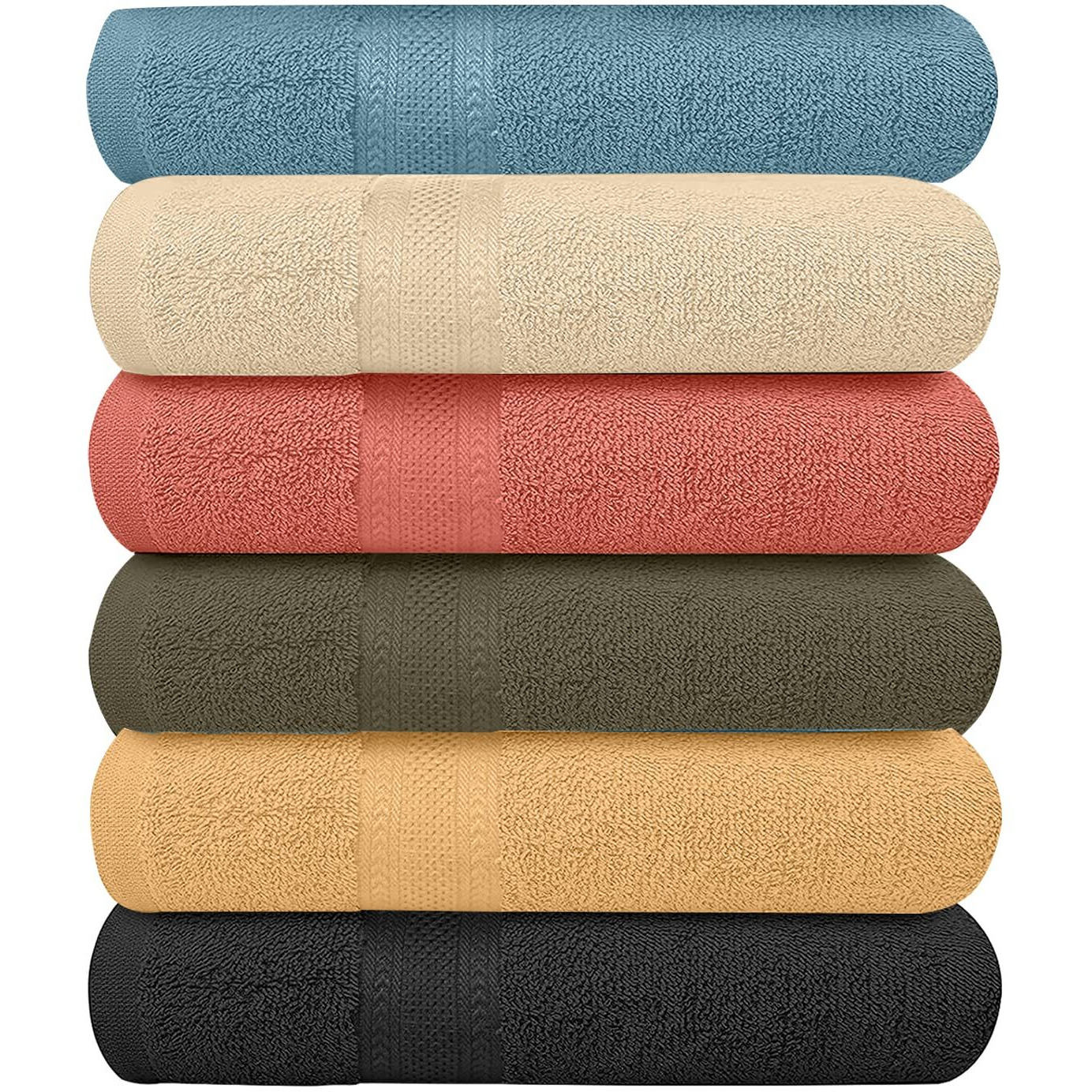 Eco Towels 6-Pack Bath Towels - Extra-Absorbent - 100% Cotton - 27In X 54In - Towels For Bathroom - Extra Large Shower Towels