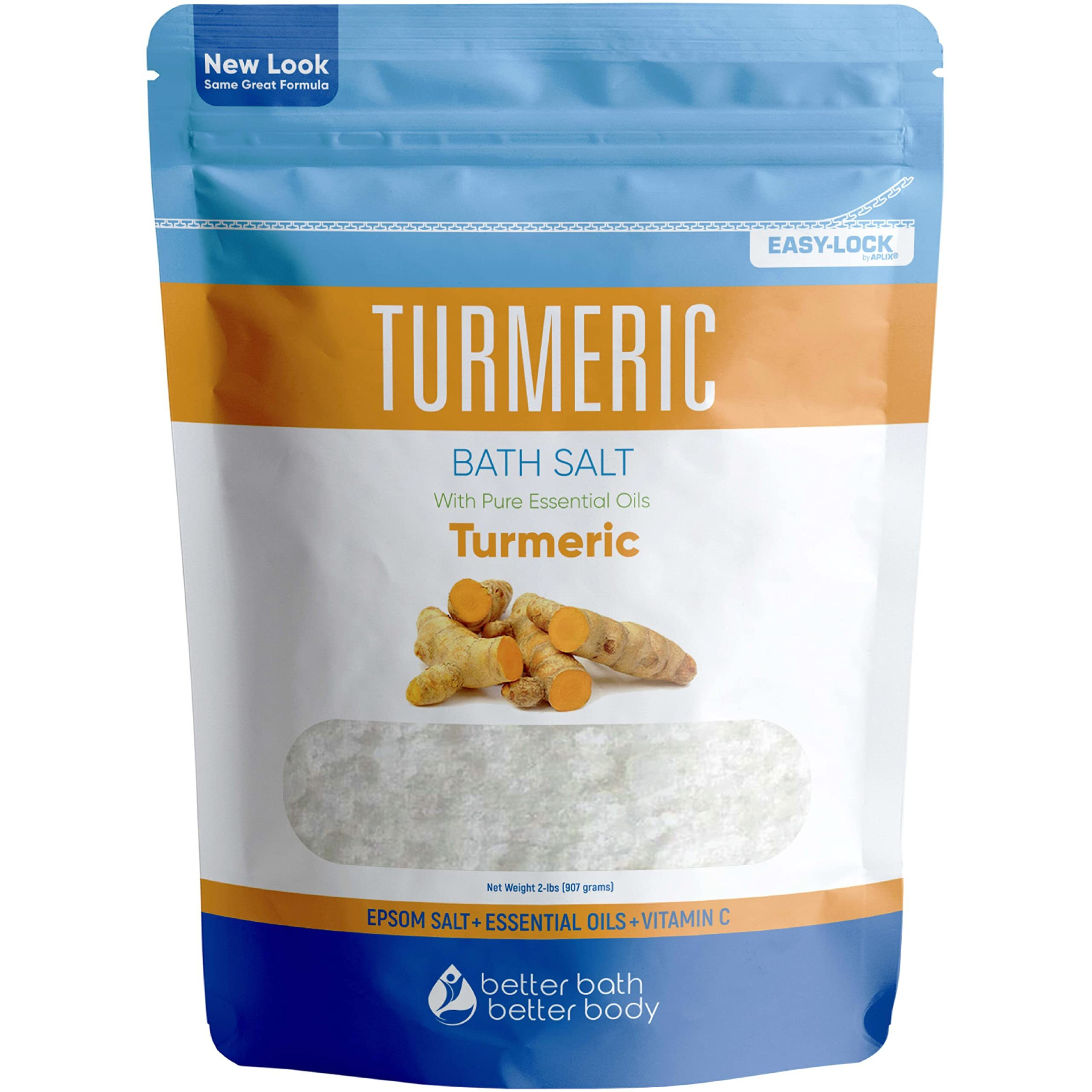 Turmeric Bath Salt 32 Oz Epsom Salt With Essential Oils Turmeric, Cinnamon, Orange Plus Vitamin C In Bpa-Free Pouch With Easy Press-Lock Zipper | Natural Bath Soak To Relieve & Soothe | Made In Usa