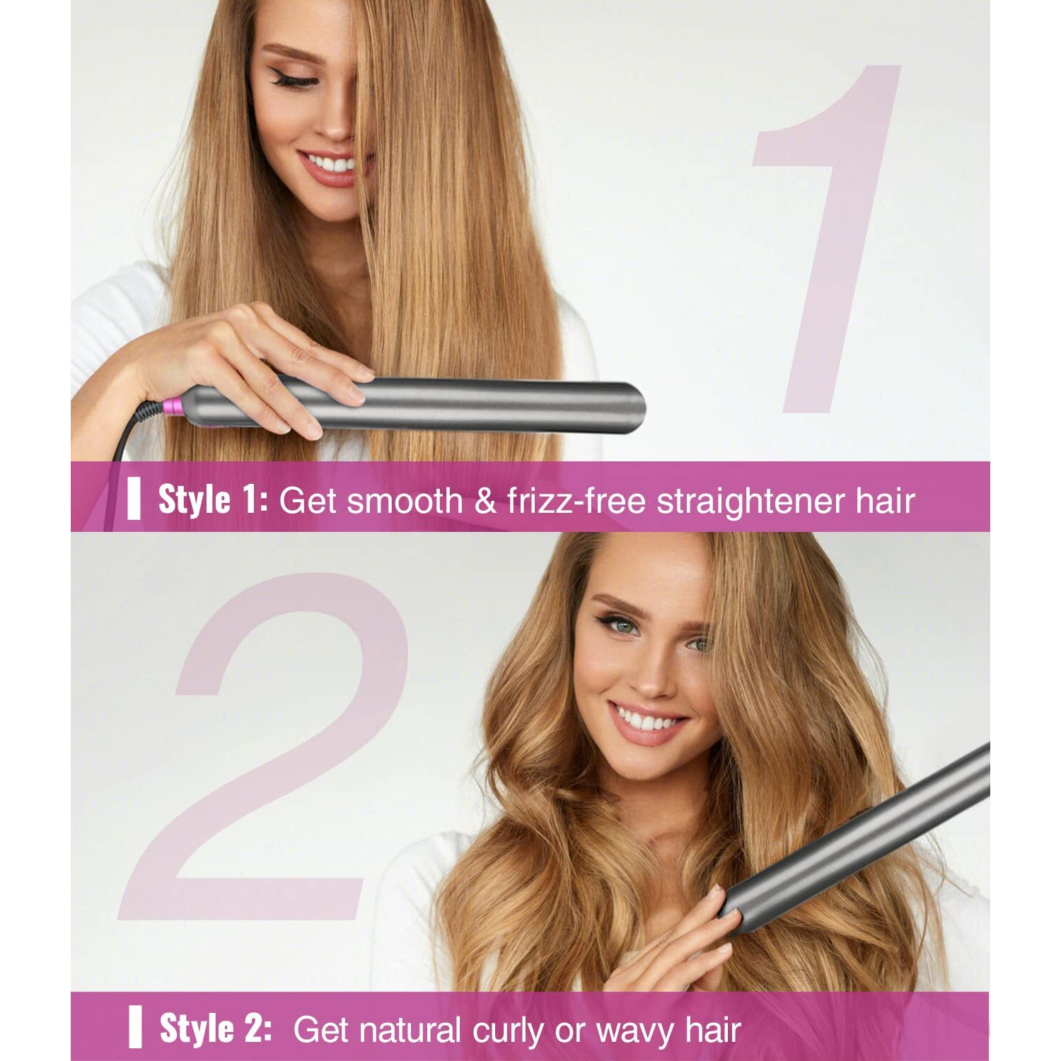Hair Straightener And Curling Iron 2 In 1 Flat Iron Hair Straightener Ceramic Extra-Long Plates Straightener And Curler Auto Shut Off Hair Flat Iron Curling Iron,5 Temp. Setting(300-450) By Pritech