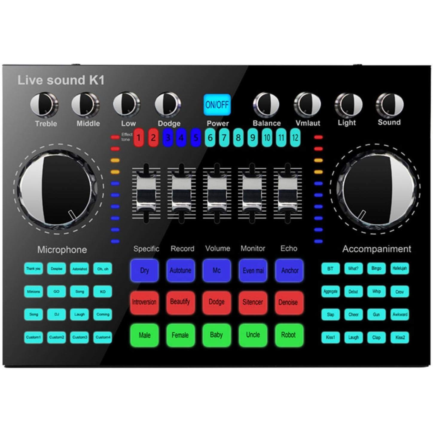 Calidaka Bluetooth Mini Sound Mixer Board Live Sound Card For Live Streaming Voice Changer Sound Card With Sound Effects, Audio Mixer For Music Recording Karaoke Singing Broadcast