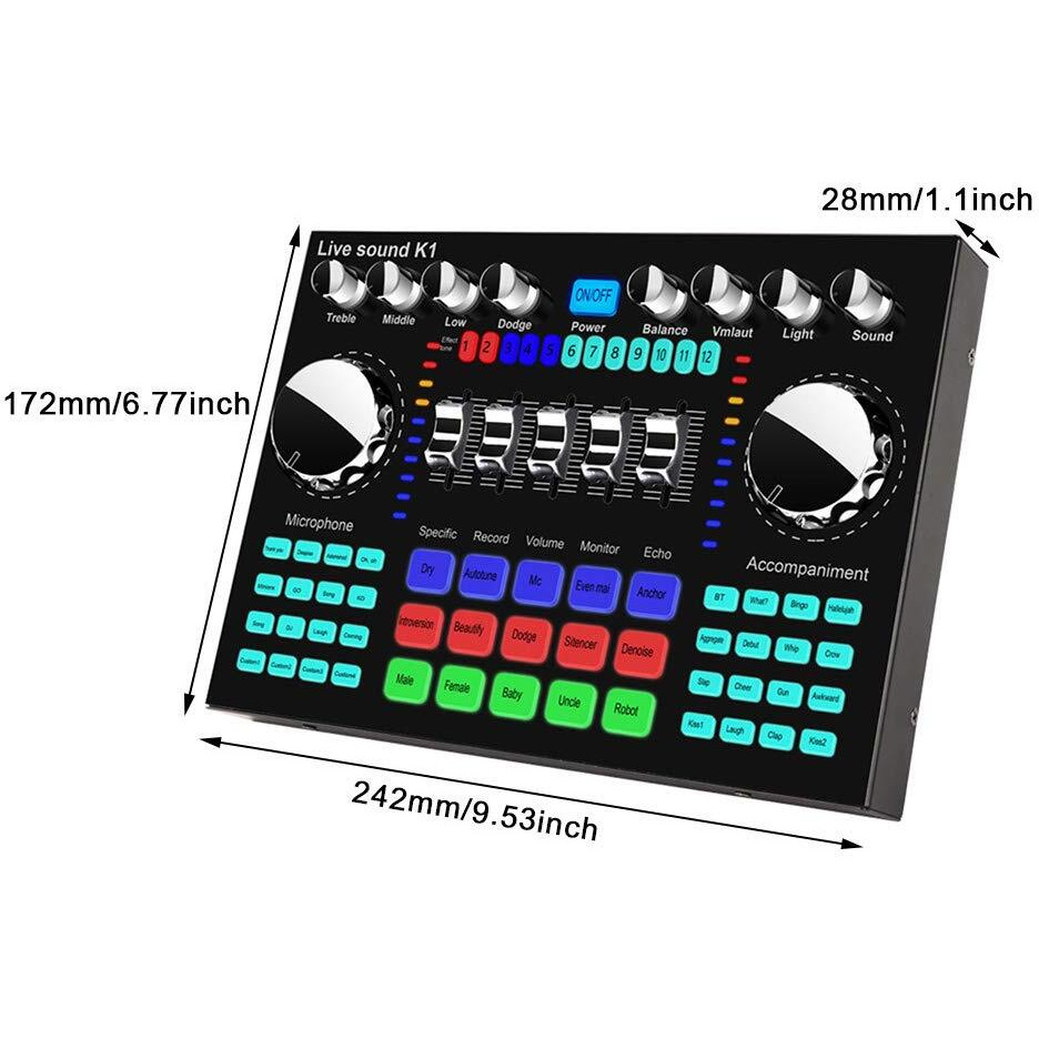 Calidaka Bluetooth Mini Sound Mixer Board Live Sound Card For Live Streaming Voice Changer Sound Card With Sound Effects, Audio Mixer For Music Recording Karaoke Singing Broadcast