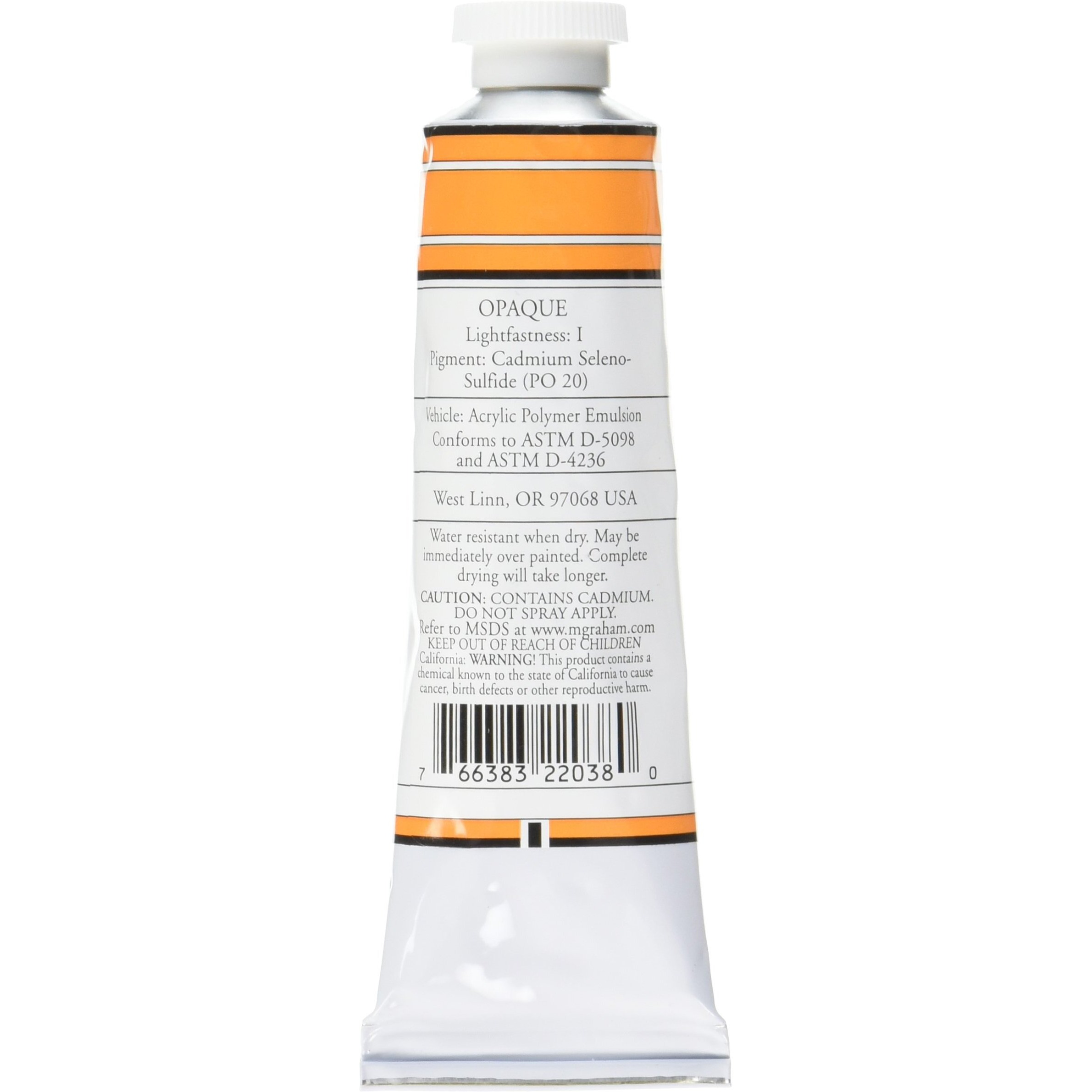 M. Graham 2-Ounce Tube Acrylic Paint, Cadmium Orange (22-038)