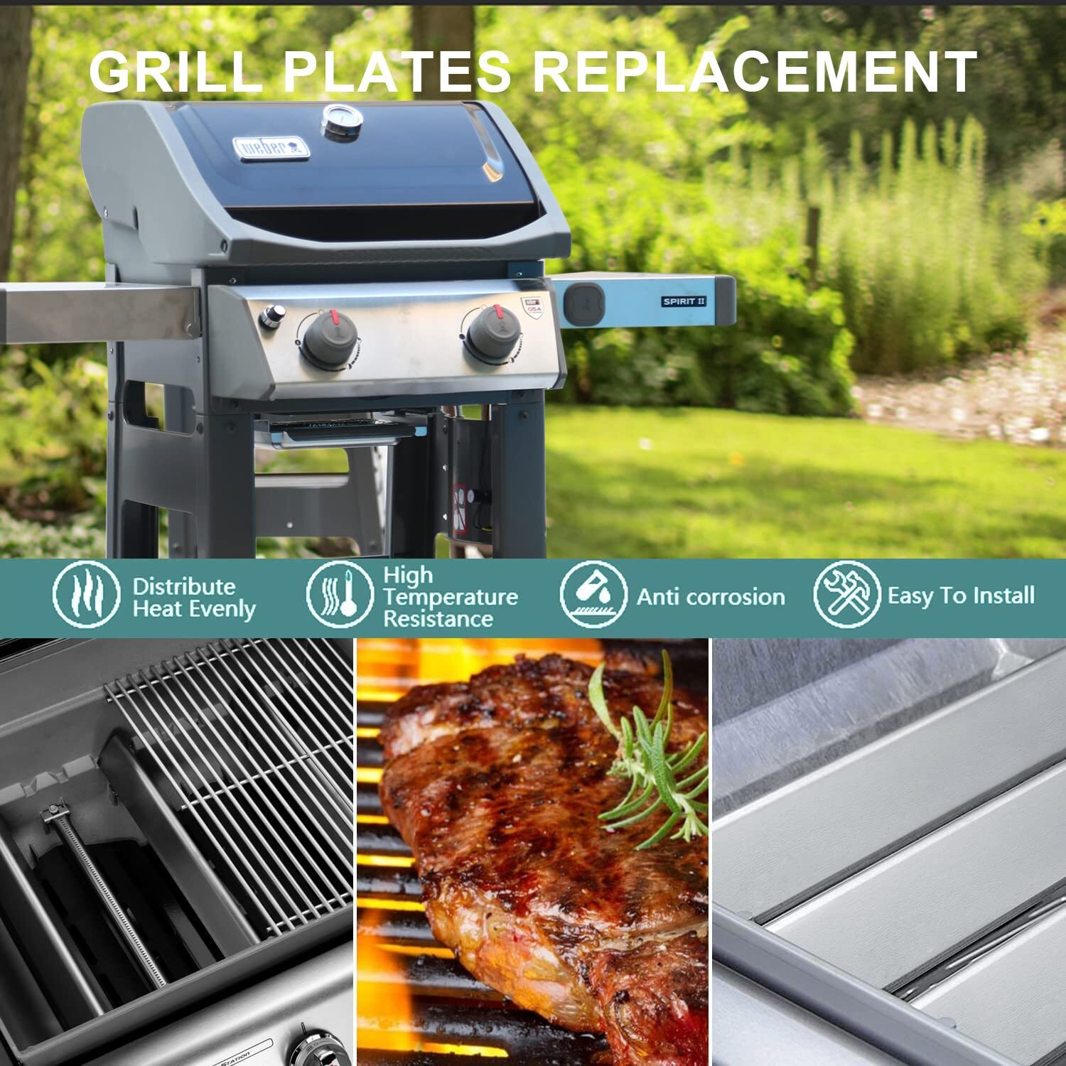 Weber Spirit Grill Replacement Parts, 7635 Weber Spirit Flavorizer Bars 15.3 Inch Weber Flavorizer Barsand 69785 Burner For Weber Spirit I & Ii 200 With Front Control, Spirit E210, E220, S210, S220