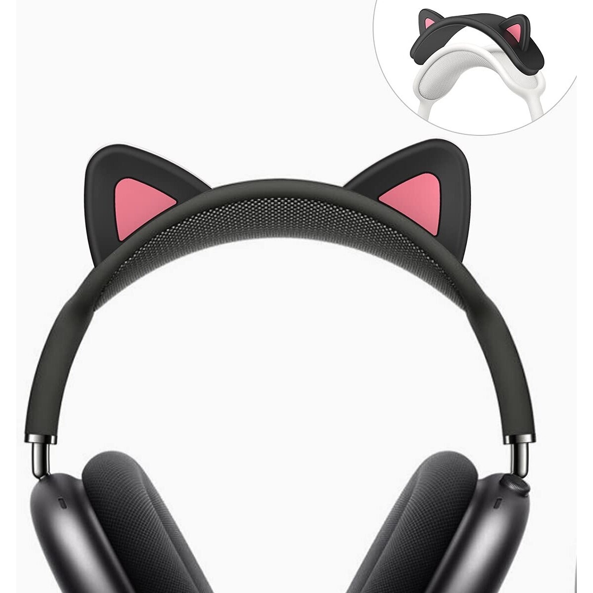 Wqnide Headband Cover For Airpods Max, Cute Cat Ears Design Soft Silicone Headphone Headband Protectors/Comfort Cushion/Top Pad Protector Sleeve Compatible With Apple Airpods Max (Black)