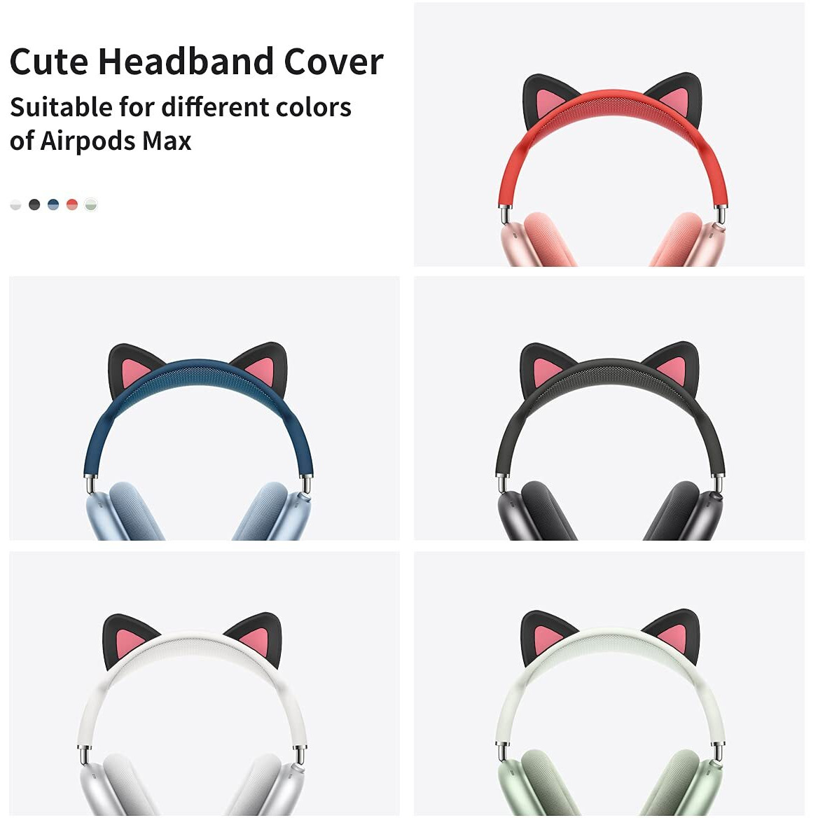 Wqnide Headband Cover For Airpods Max, Cute Cat Ears Design Soft Silicone Headphone Headband Protectors/Comfort Cushion/Top Pad Protector Sleeve Compatible With Apple Airpods Max (Black)