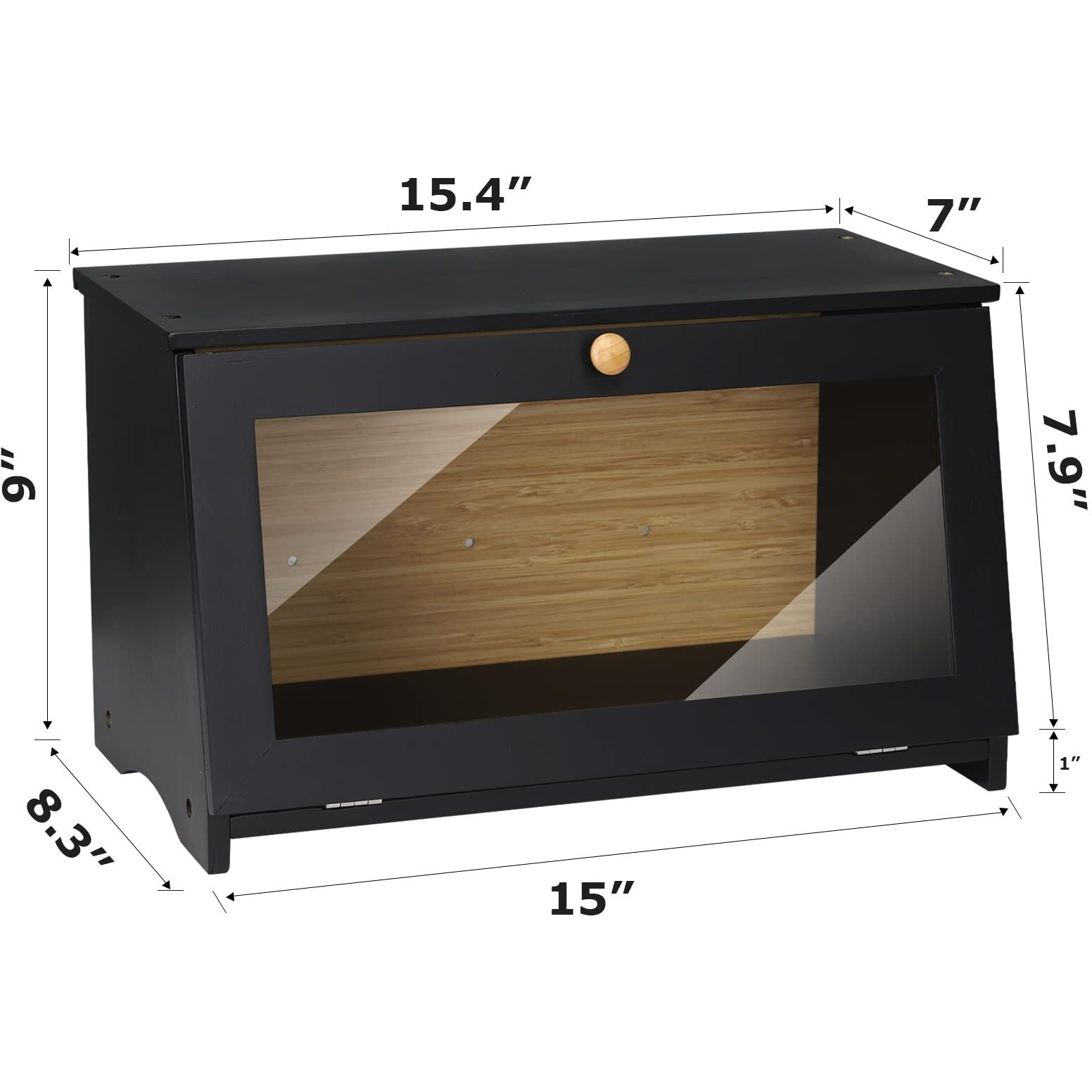 Homekoko Wood Bread Box For Kitchen Counter, Single Layer Bamboo Large Capacity Food Storage Bin (Black)