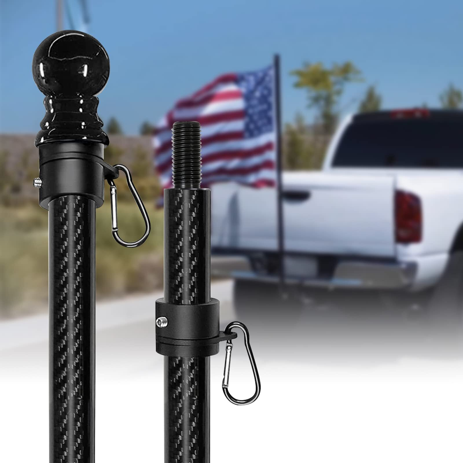 5Ft/6Ft Outdoor Flag Pole For House, Carbon Fiber Design Heavy Duty Flag Pole With Tangle Free Spinning Grommets, High Wind Flagpole For Residential Garden Yard Porch Commercial (Sinyoeer Flag Pole Only)
