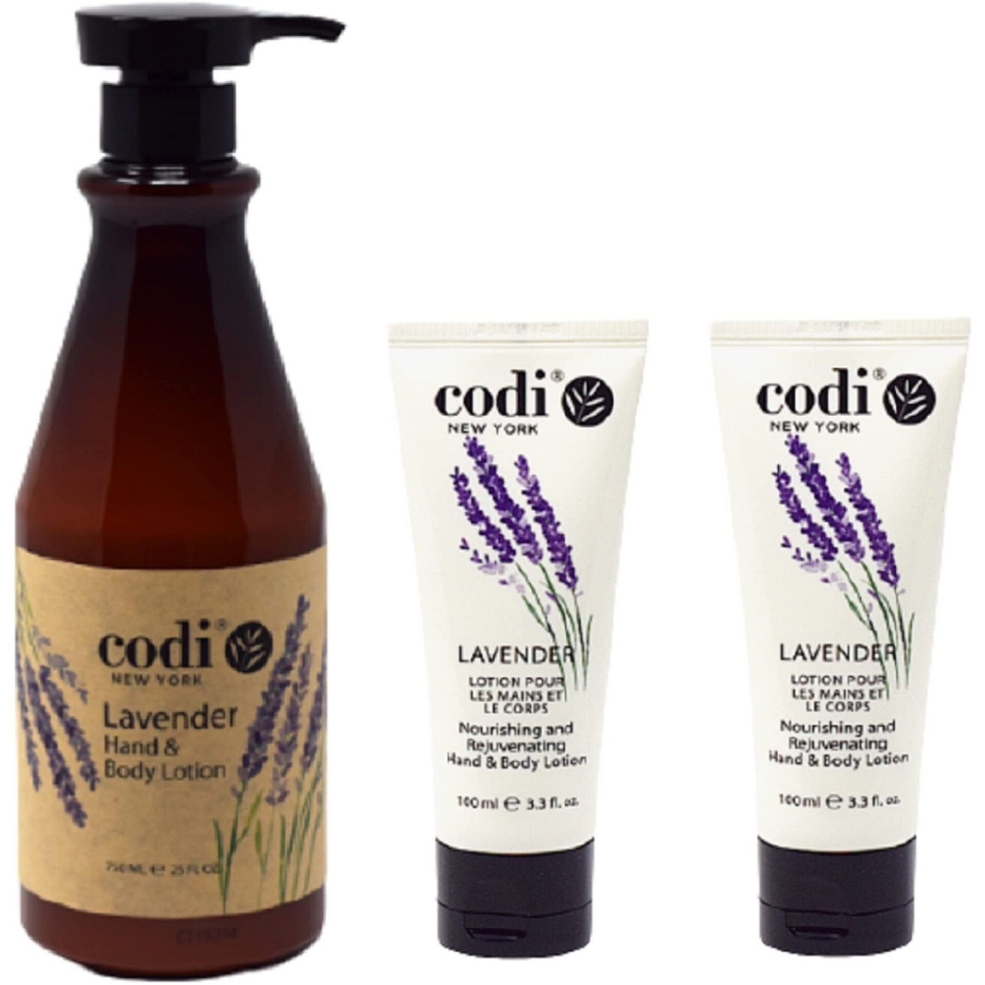 Codi Lavender Lotion - Lavender Body And Hand Lotion For Women And Men - Lavender Body Lotion With True English Lavender Scent - Less Greasy And Quick Absorbent - 1 750Ml Bottle And 2 100Ml Tubes