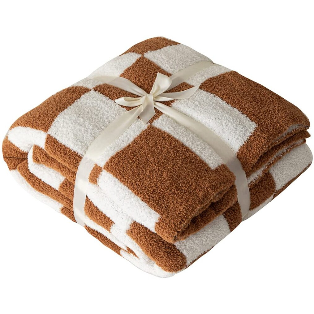 Ultra-Soft Buffalo Checkerboard Grid Fluffy Microfiber Knitted Throw Blanket Super Cozy Lightweight Checkered Bed Blanket For Sofa Couch Bed Khaki 51"&quotX63""