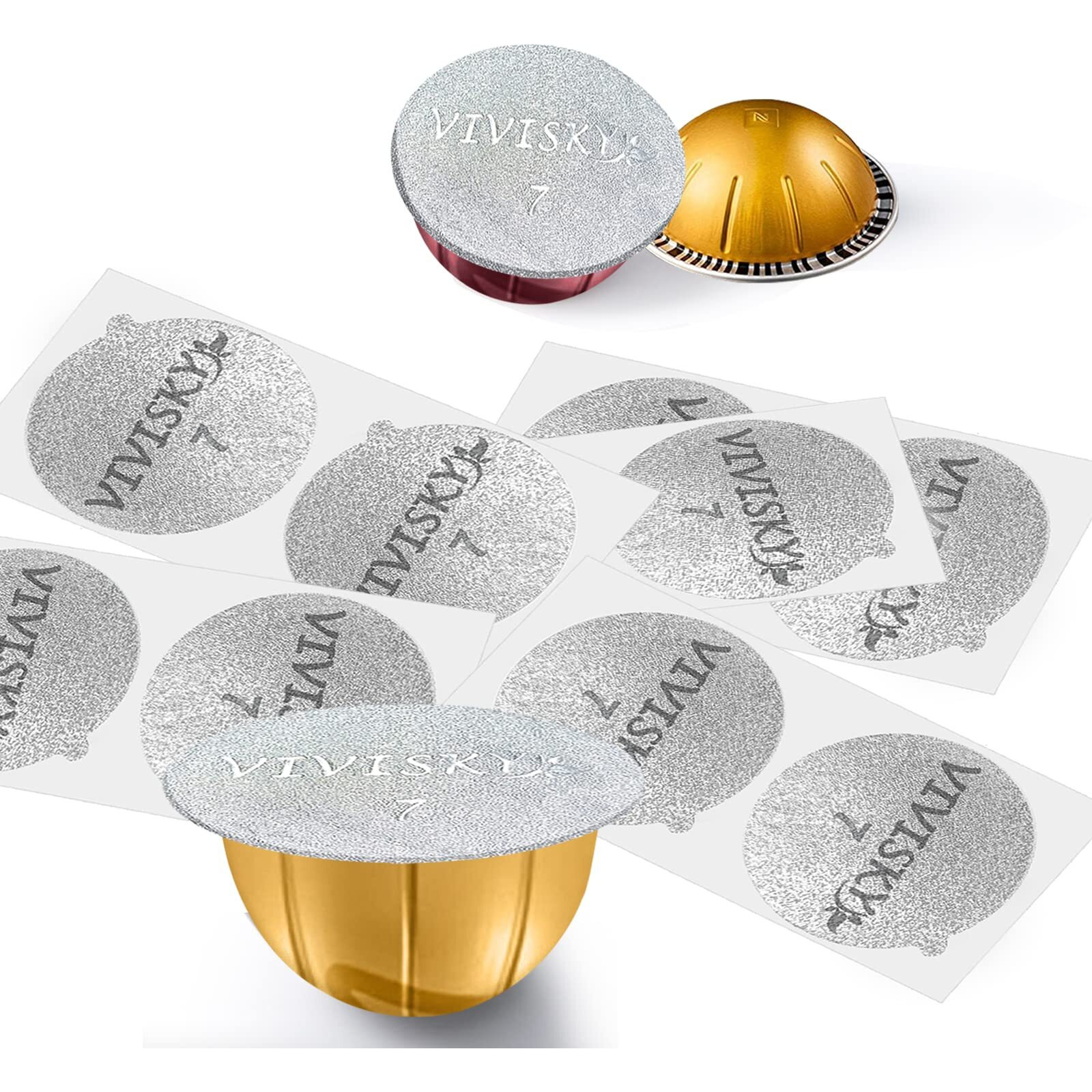 Vivi Sky 120Pcs Aluminum Foil Lids For Reusable Nespresso Pods Vertuo, Coffee Pods Seals Sticker Covers Compatible With Nespresso Vertuo Pods Reusable Pods Nespresso Refillable Capsules (120 Pack)