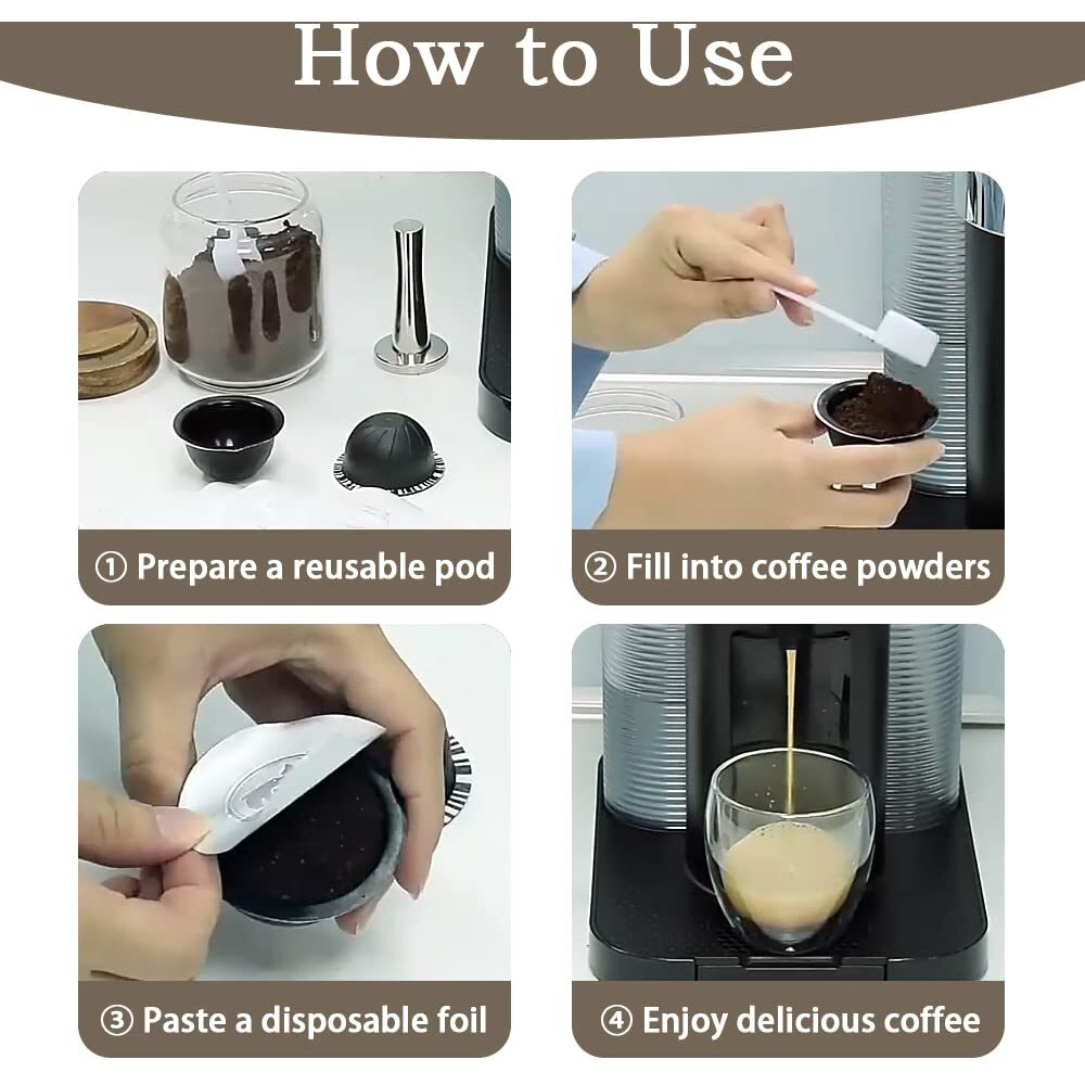 5Pcs Reusable Vertuo Pods Refillable Coffee Capsules Vertuo Capsule For Vertuoline Refill Vertuoline Pod Compatible With Nespresso Vertuo 150/230 Ml With 5Pcs Aluminum Foil Lids (5Pcs Black (230 Ml))