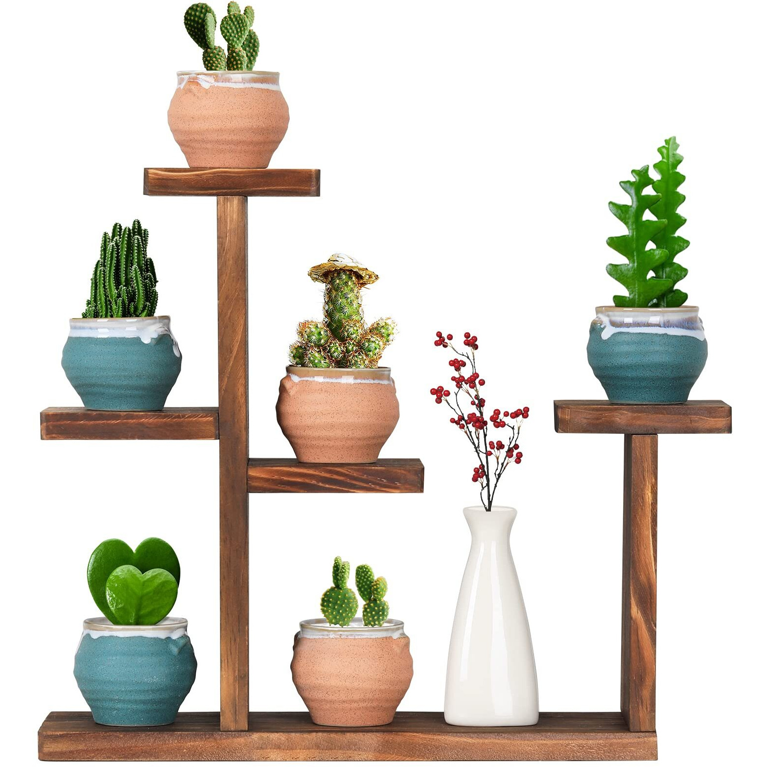 Coogou Wooden Tabletop Plant Stand - 5 Tier Succulent Plant Holder Decorative Planter Holder, Small Desktop Flower Pot Rack Shelf For Decoration Living Room Home Office Windowsill