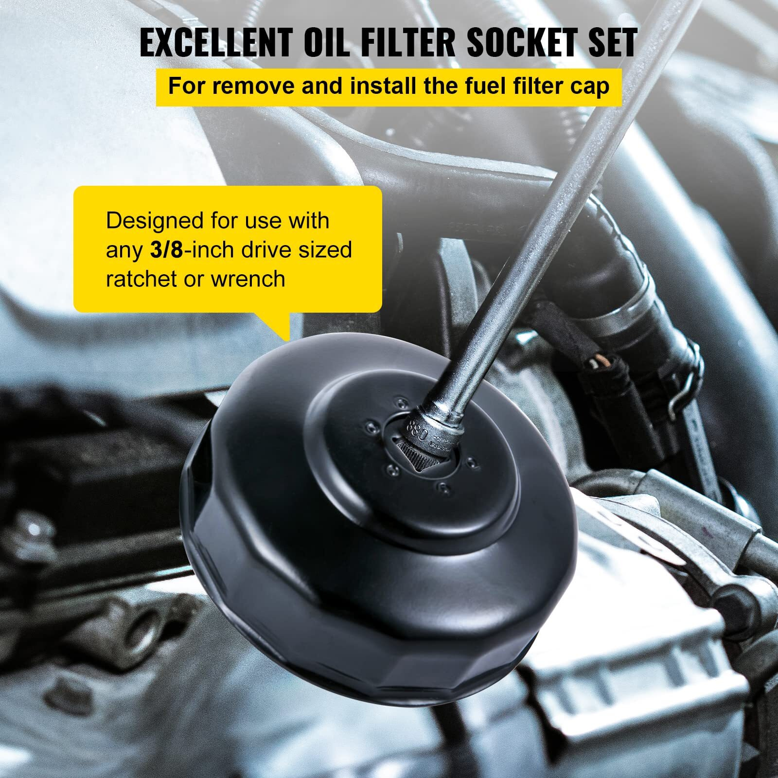 Vevor Oil Filter Socket Set, 30 Pcs Oil Filter Wrench Set, Sturdy Steel Oil Filter Socket, 3/8"" Oil Filter Socket, Low Profile Oil Filter Socket Set For Easy Access, Oil Filter Wrench Cap Set W/ Case