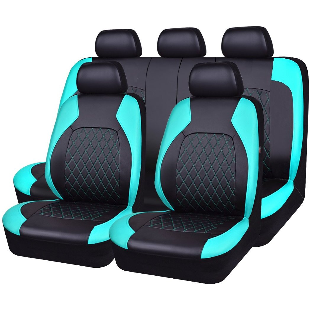 Horse Kingdom Universal Faux Leather Car Seat Covers Full Set, Airbag Compatible, Breathable, Fit For Cars, Trucks, Suv (Black And Mint)
