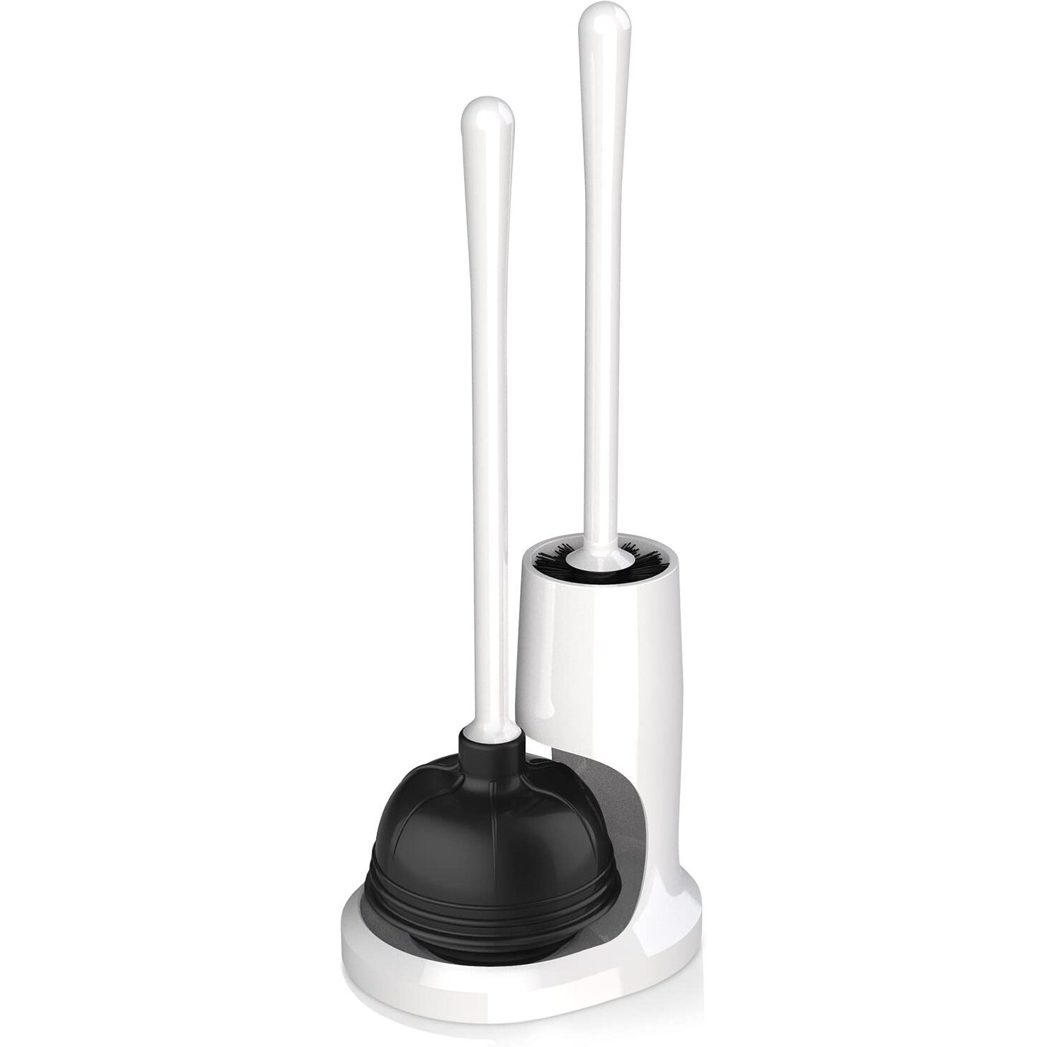 Uptronic Toilet Plunger And Brush, Bowl Brush And Heavy Duty Toilet Plunger Set With Holder, 2-In-1 Bathroom Cleaning Combo With Modern Caddy Stand (White)