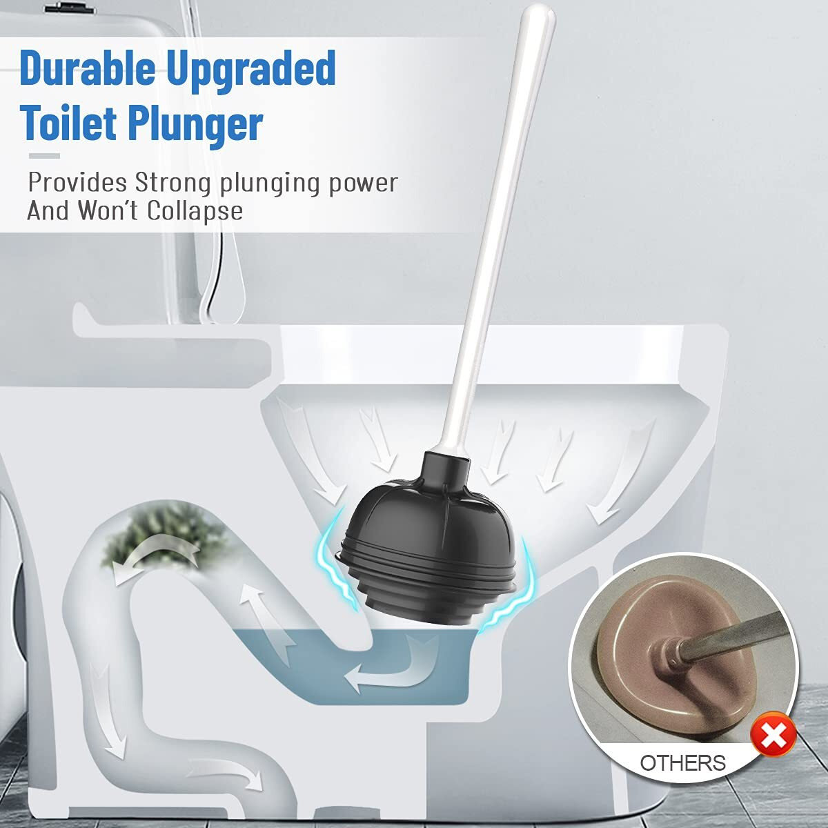 Uptronic Toilet Plunger And Brush, Bowl Brush And Heavy Duty Toilet Plunger Set With Holder, 2-In-1 Bathroom Cleaning Combo With Modern Caddy Stand (White)