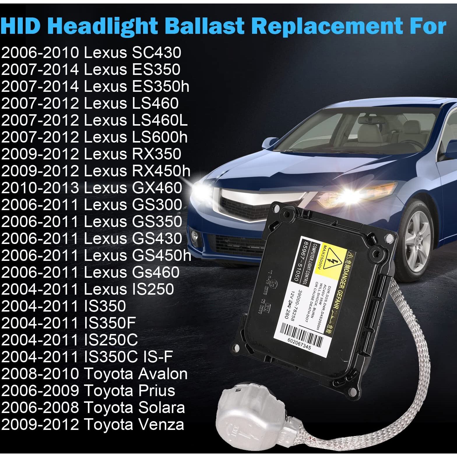 Xenon Hid Headlight Ballast Control Unit Compatible With Lexus Is250 Is350 Gs300 Gs350 Es350 Sc430 Rx350 Toyota Prius Avalon Solara Venza Replaces Kdlt003 Ddlt003 85967-53040 85967-24010 85967-52020