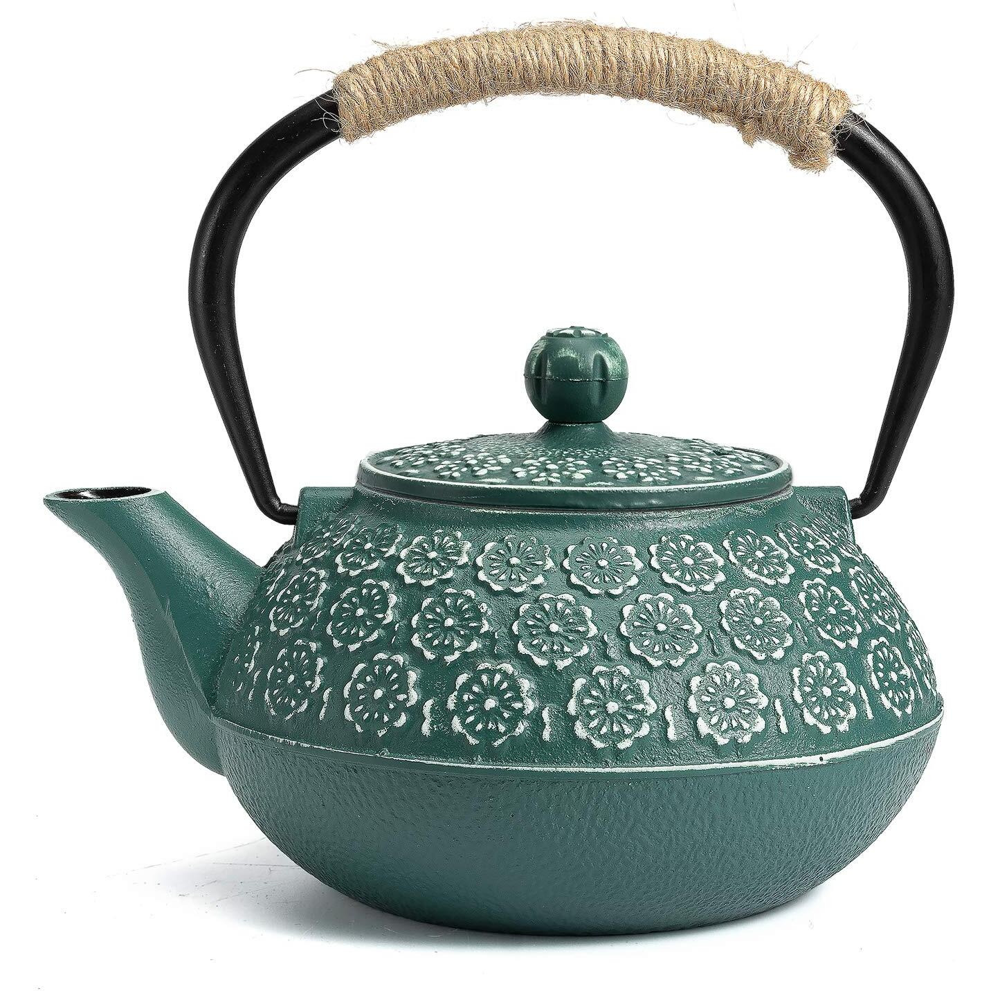 Sotya Cast Iron Teapot, 30Oz/900Ml Japanese Tetsubin Tea Pot With Infuser For Loose Leaf And Tea Bags, Tea Kettle Coated With Enameled Interior For Stove Top, Dark Green