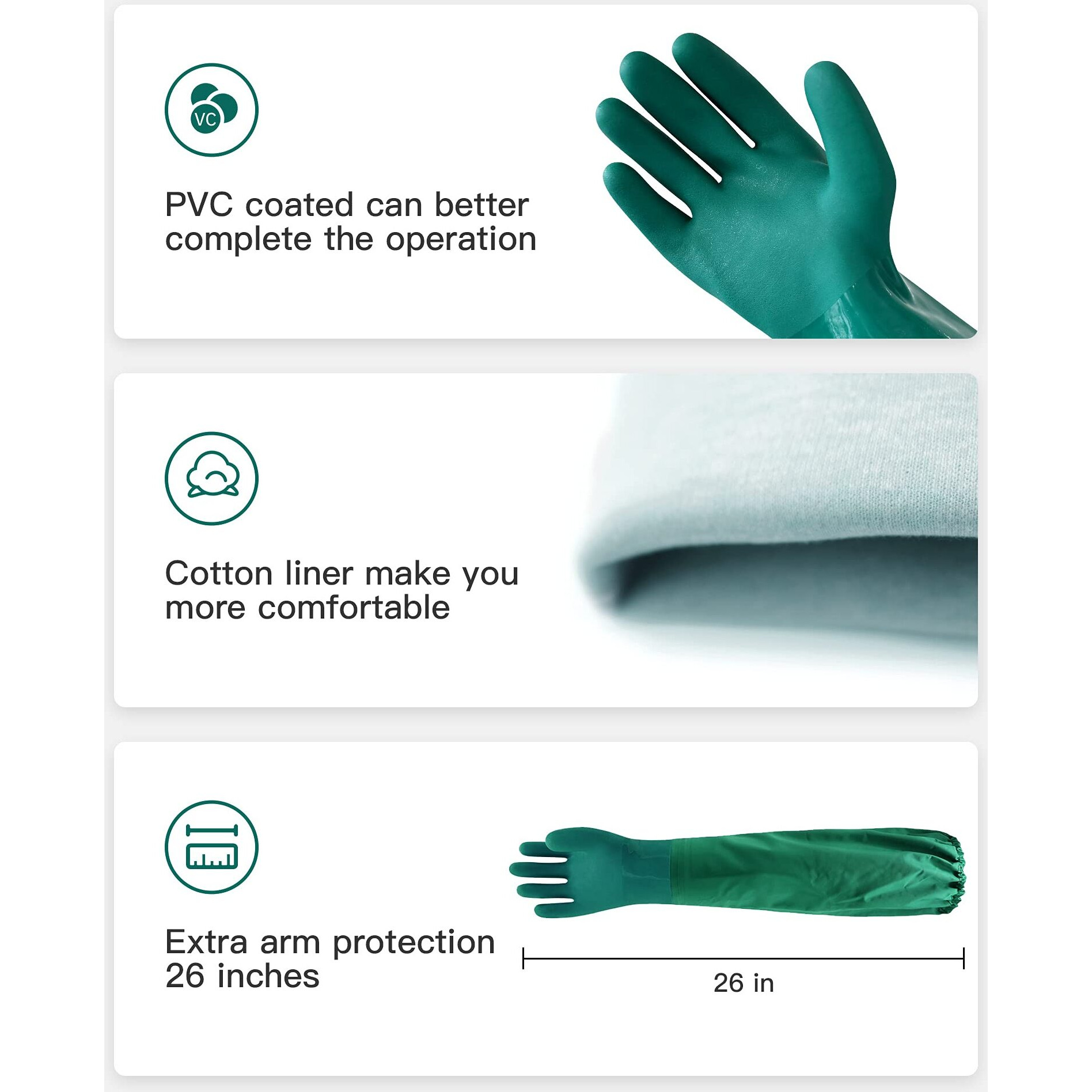 Pacific Ppe 3 Pairs 26&quot&quot Rubber Gloves, Chemical Resistant Gloves, Extra-Long Heavy Duty Waterproof Gloves With Cotton Liner, Anti-Skid, Acid-Alkali And Oil, Large
