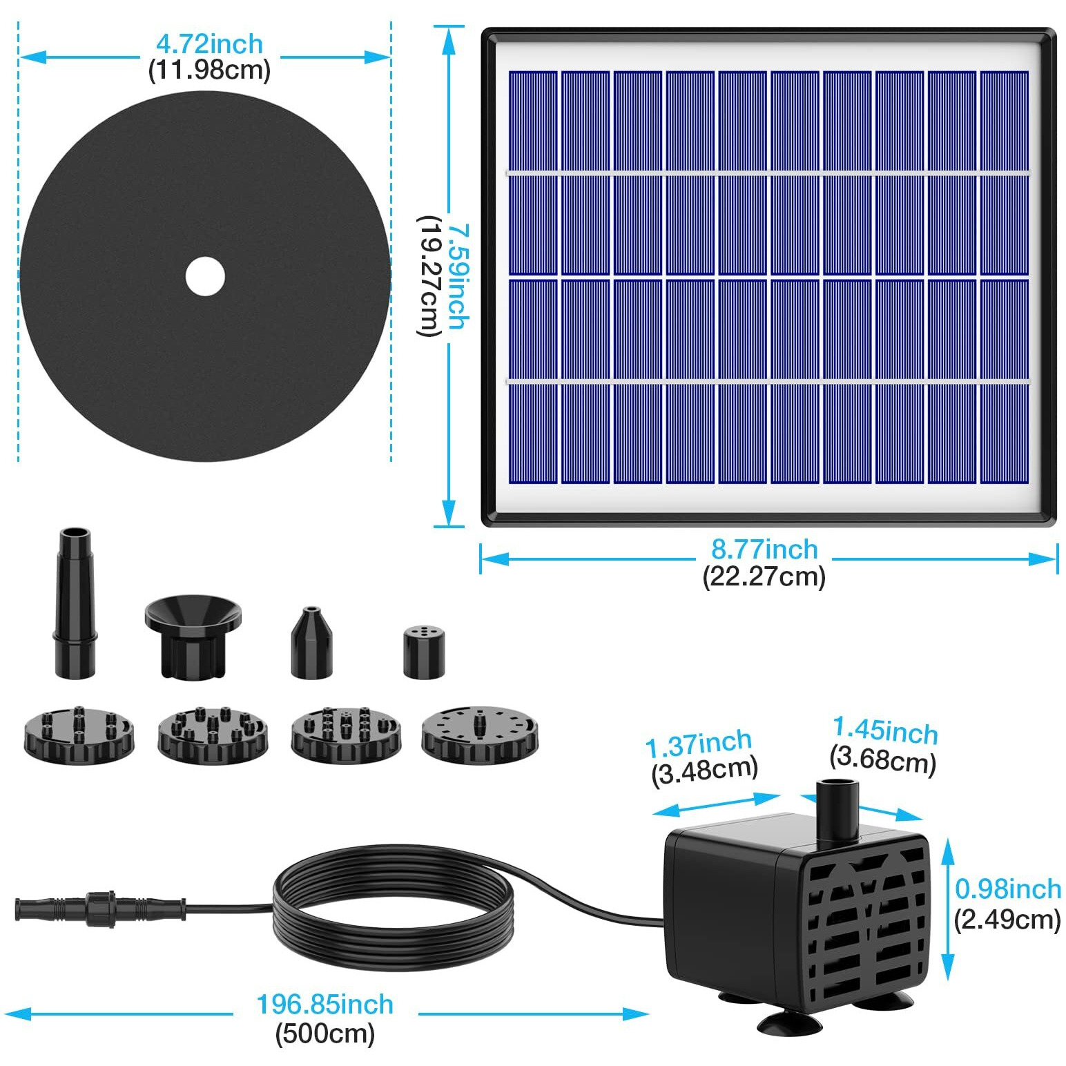 Aisitin 6.5W Solar Fountain Pump Built-In 1500Mah Battery, Solar Bird Bath Fountain With 6 Nozzles, Solar Floating Water Fountain Pump For Bird Bath, Fish Tank, Pond, Garden And Outdoor