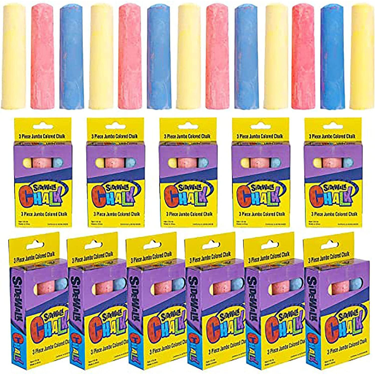 4E's Novelty Sidewalk Chalk Party Favors For Kids. 12 Boxes With 3 Jumbo Chalk In Each Box, Bulk Sidewalk Chalk Individual Packs For Kids, Spring Summer Toys, Student Gifts Bulk