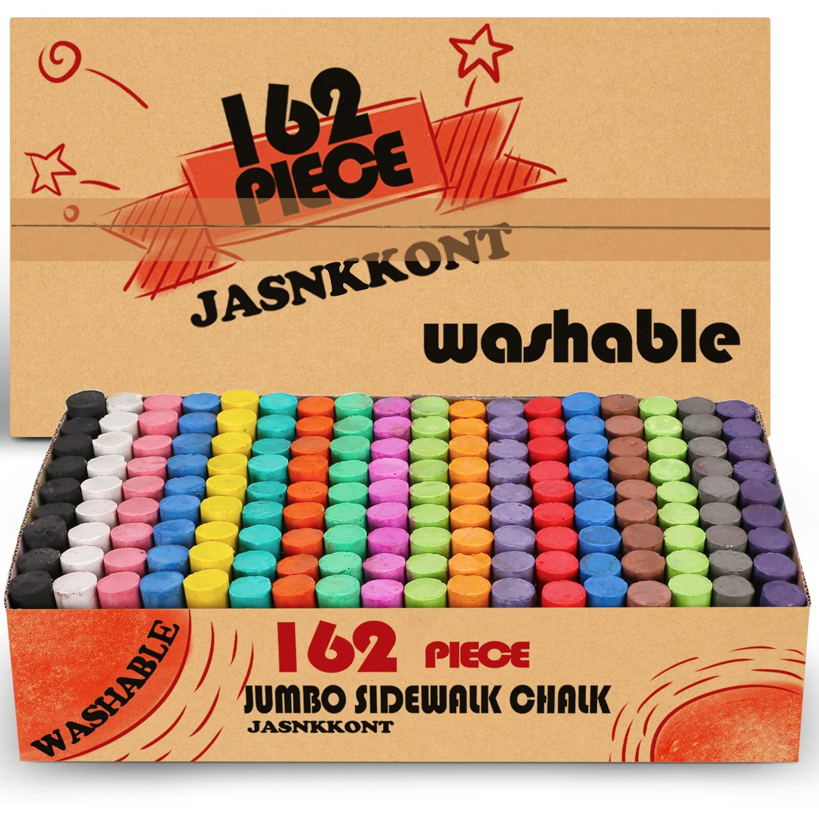 162 Pack 18 Colors Washable Sidewalk Chalk Set, Non-Toxic Jumbo Chalk For Outdoor Art Play, Paint On Playground, School Classroom Chalkboard, Office Blackboard, Outside Toys Gift For Kid And Adult