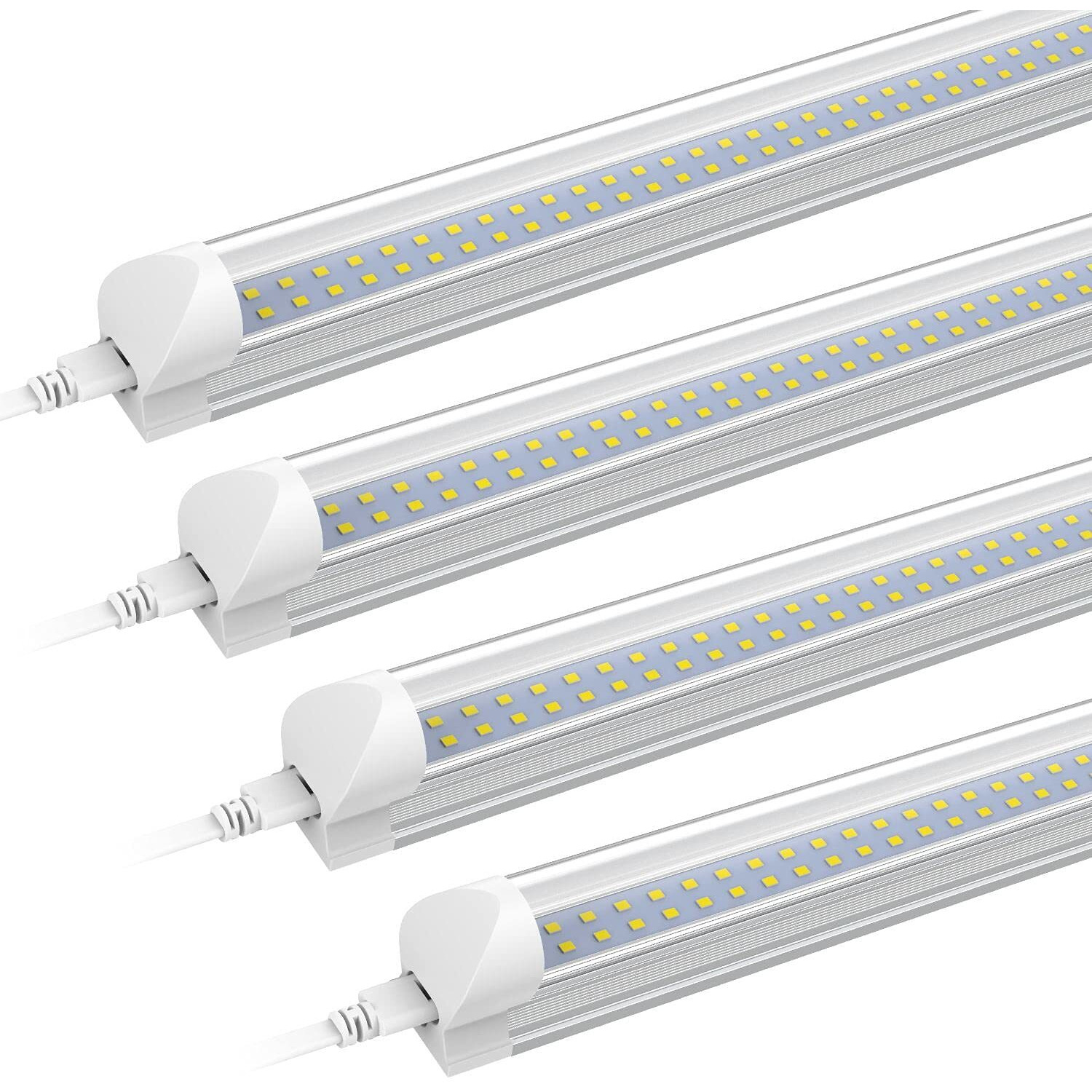 Shopled 8Ft Led Shop Lights Fixture - 72W 9360Lm 6000K Cool White, Flat Dual Row T8 Led Tube Lights, 8 Foot Led Shop Lights For Garage, Warehouse, 4 Pack