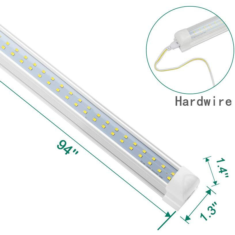 Shopled 8Ft Led Shop Lights Fixture - 72W 9360Lm 6000K Cool White, Flat Dual Row T8 Led Tube Lights, 8 Foot Led Shop Lights For Garage, Warehouse, 4 Pack