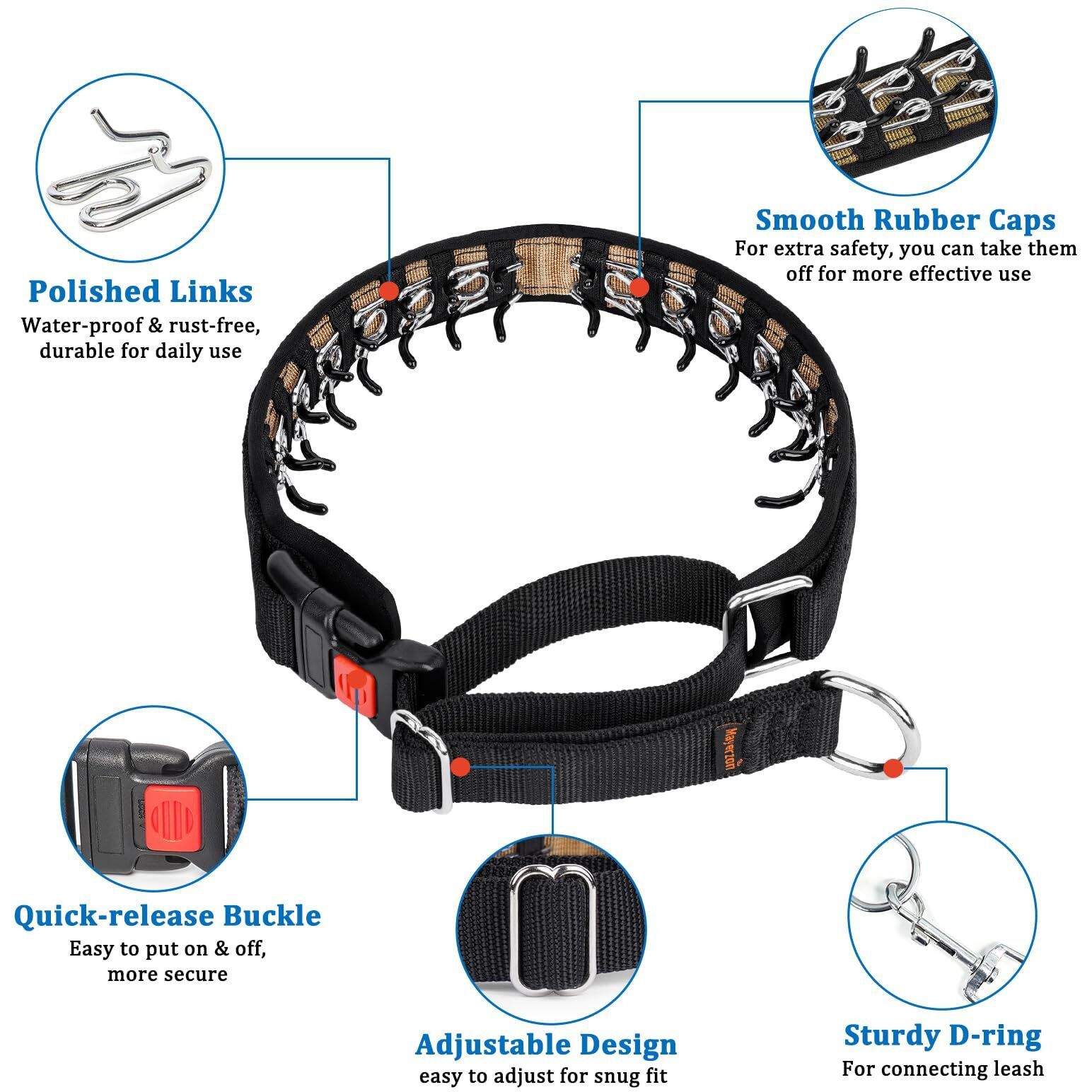 Mayerzon Dog Collar, Patented Martingale No Pull Collar For Small Medium Large Dogs With Buckle For Walking Training, Hidden Design, Adjustable(M, Black)