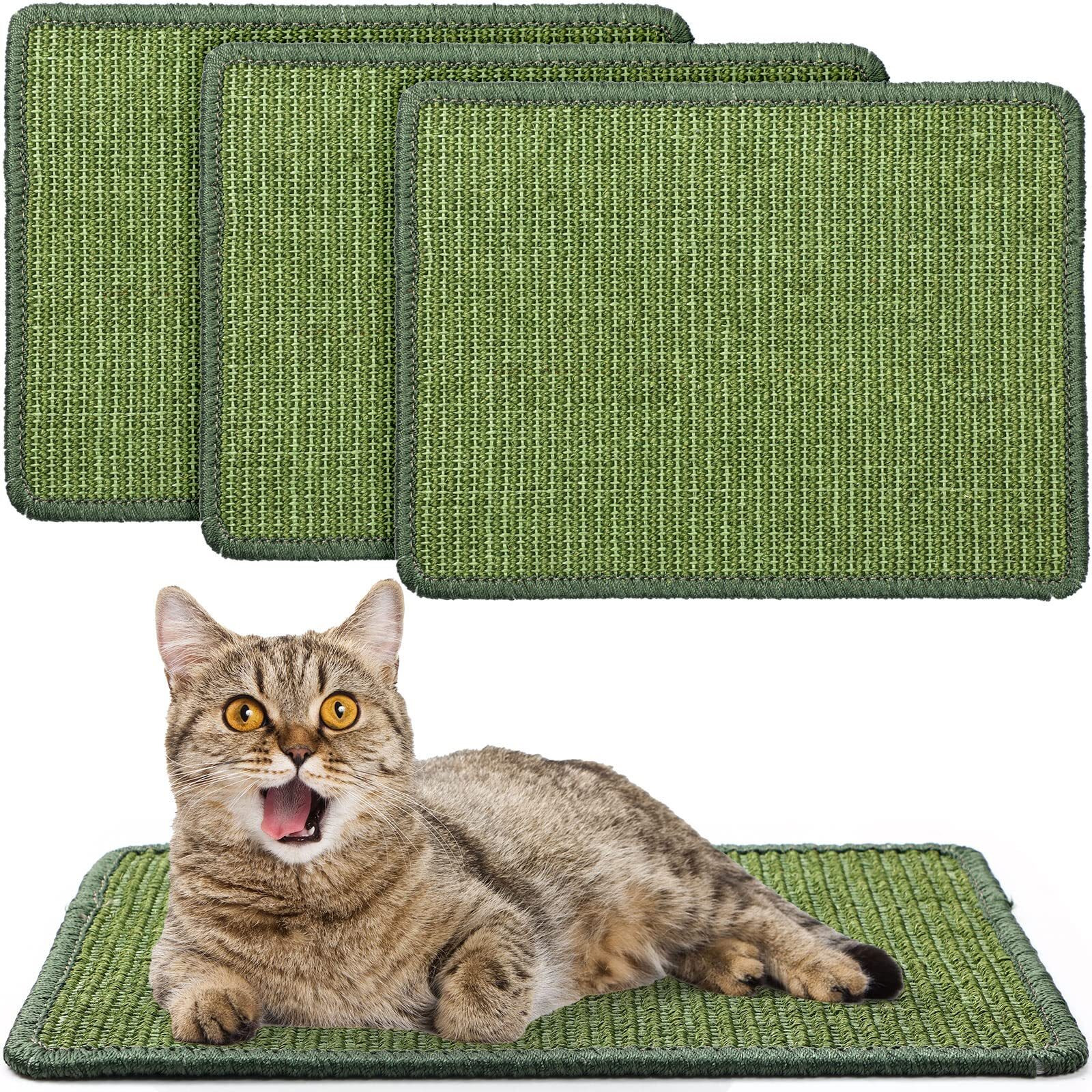 4 Pcs Cat Scratcher Mat Sisal Cats Scratch Mats Horizontal Cat Floor Scratching Pad Rug Sisal Fabric Cat Scratch Mat For Protecting Carpets Sofas And Cat Grinding Claws Green 11.8"" X 15.7""