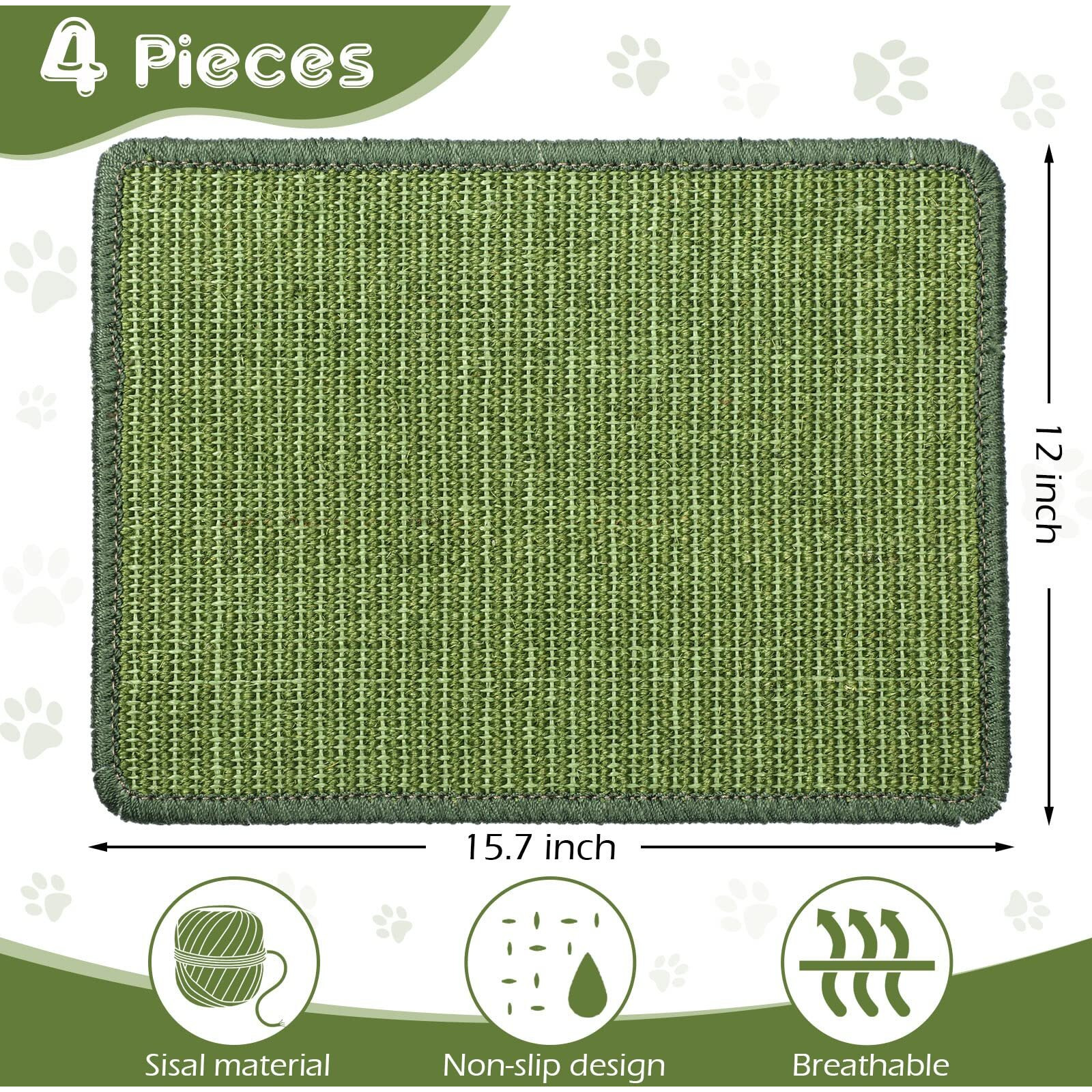 4 Pcs Cat Scratcher Mat Sisal Cats Scratch Mats Horizontal Cat Floor Scratching Pad Rug Sisal Fabric Cat Scratch Mat For Protecting Carpets Sofas And Cat Grinding Claws Green 11.8"" X 15.7""