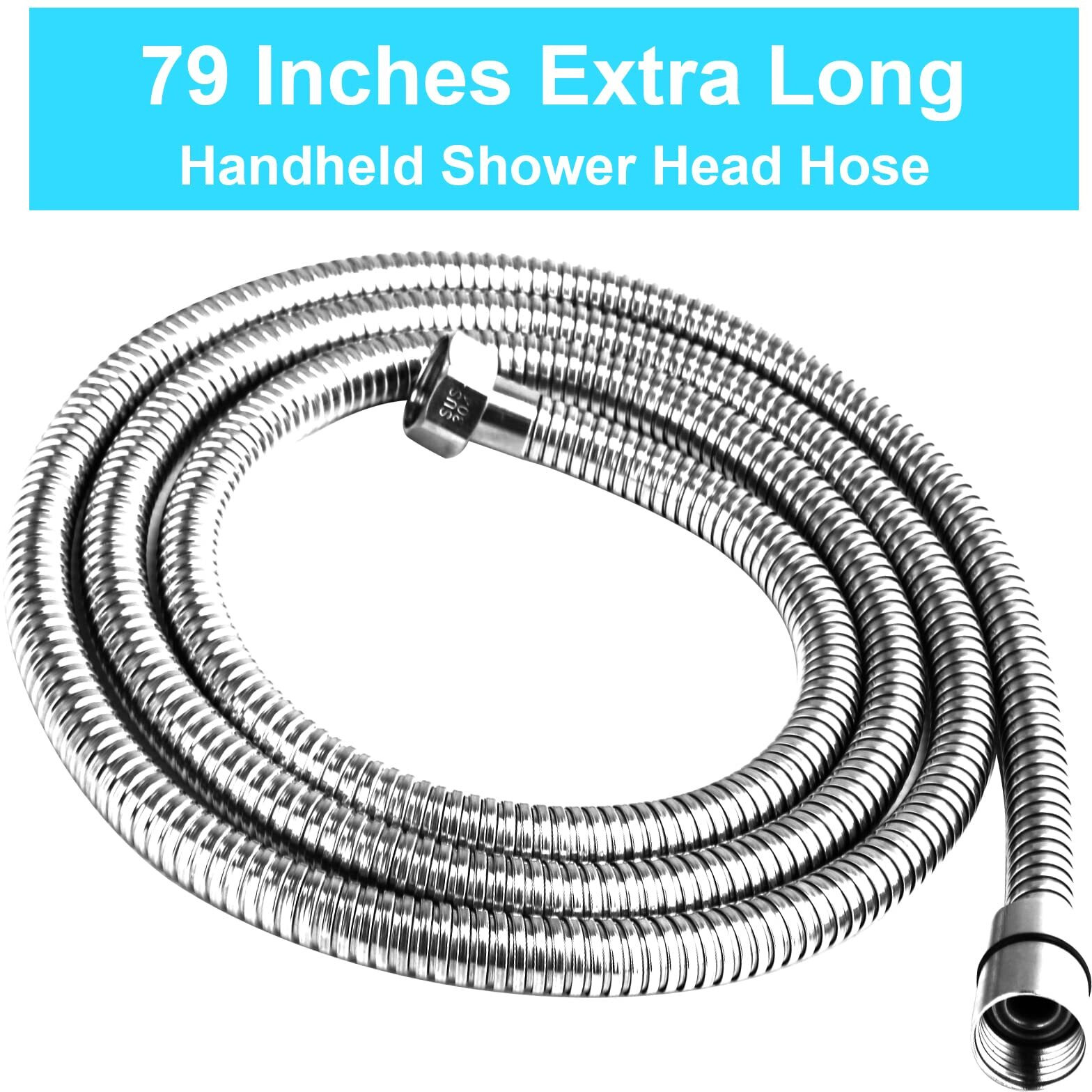 Shower Hose, 79 Inches Shower Hose Extra Long, Premium 304 Stainless Steel Shower Head Hose, Flexible Hand Held Shower Hose Extension, Universal Shower Hose Replacement G1/2 Threaded Insert And Nut