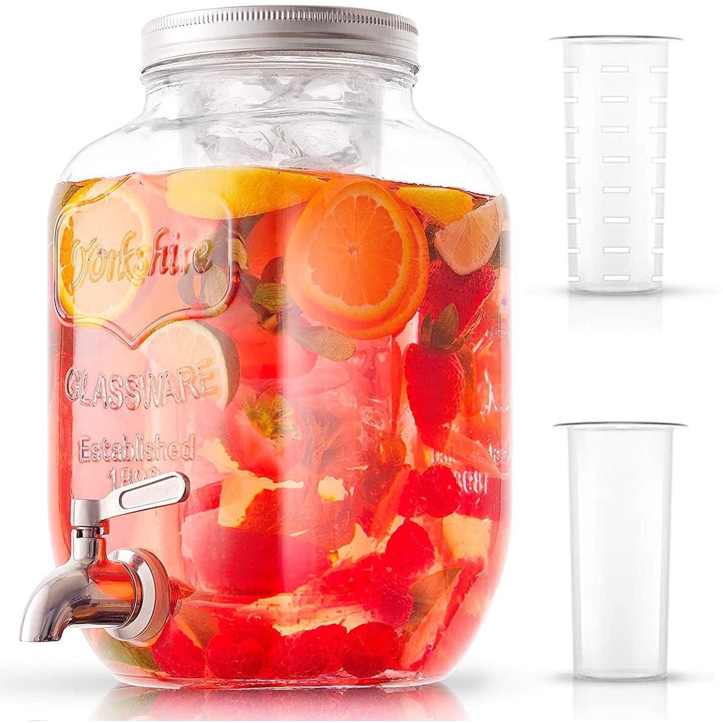 Joyjolt 1-Gallon Drink Dispenser. Glass Beverage Dispenser With Spigot Plus Ice Cylinder And Fruit Infuser Water Dispenser, Lemonade Stand, Punch Bowl, Juice Container - Drink Dispensers For Parties