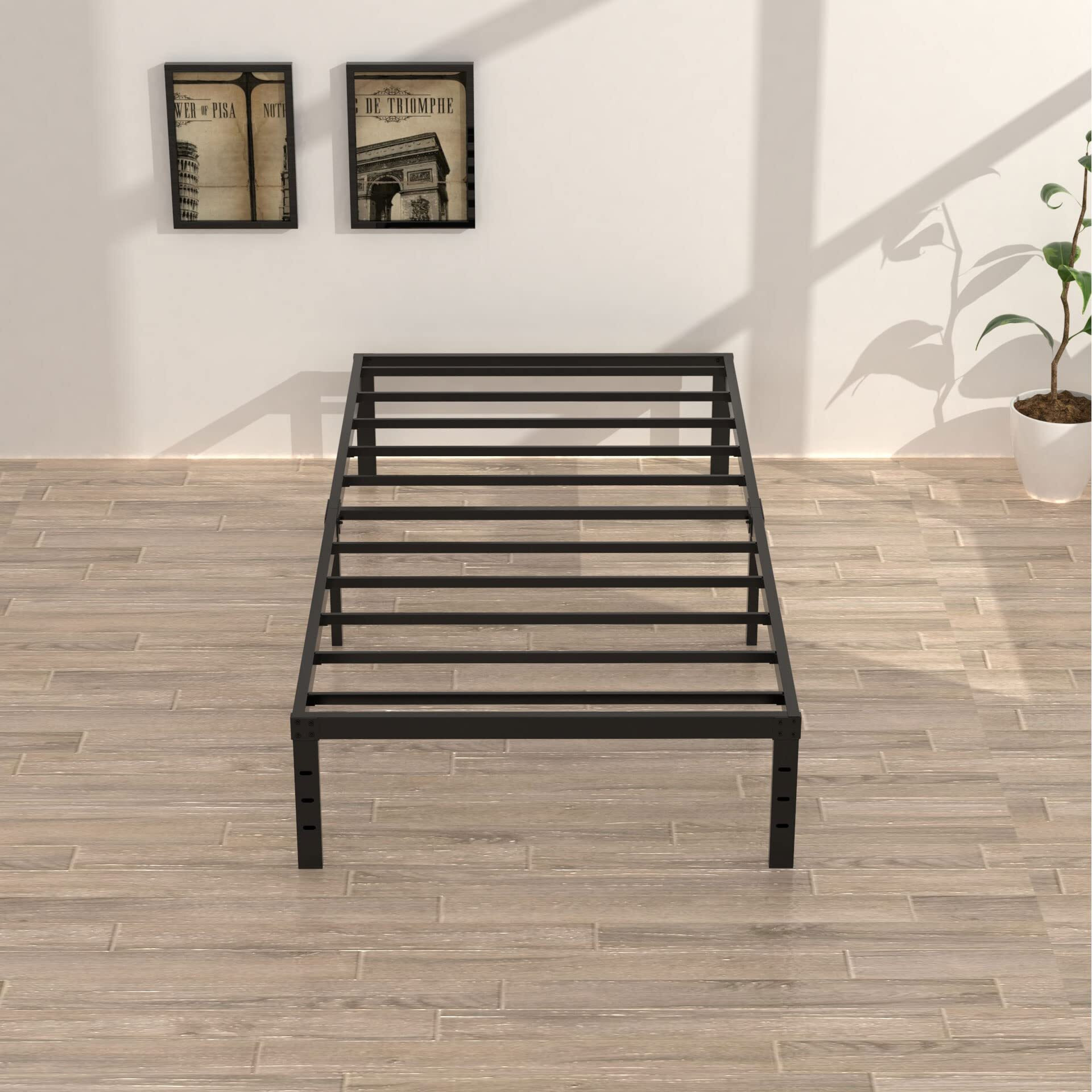 Upcanso Twin Xl Bed Frame No Box Spring Needed, 14 Inch Heavy Duty Metal Platform Bed Frame Twin Xl Size With Storage, 2500Lbs Steel Slats Support, Easy Assembly, Black