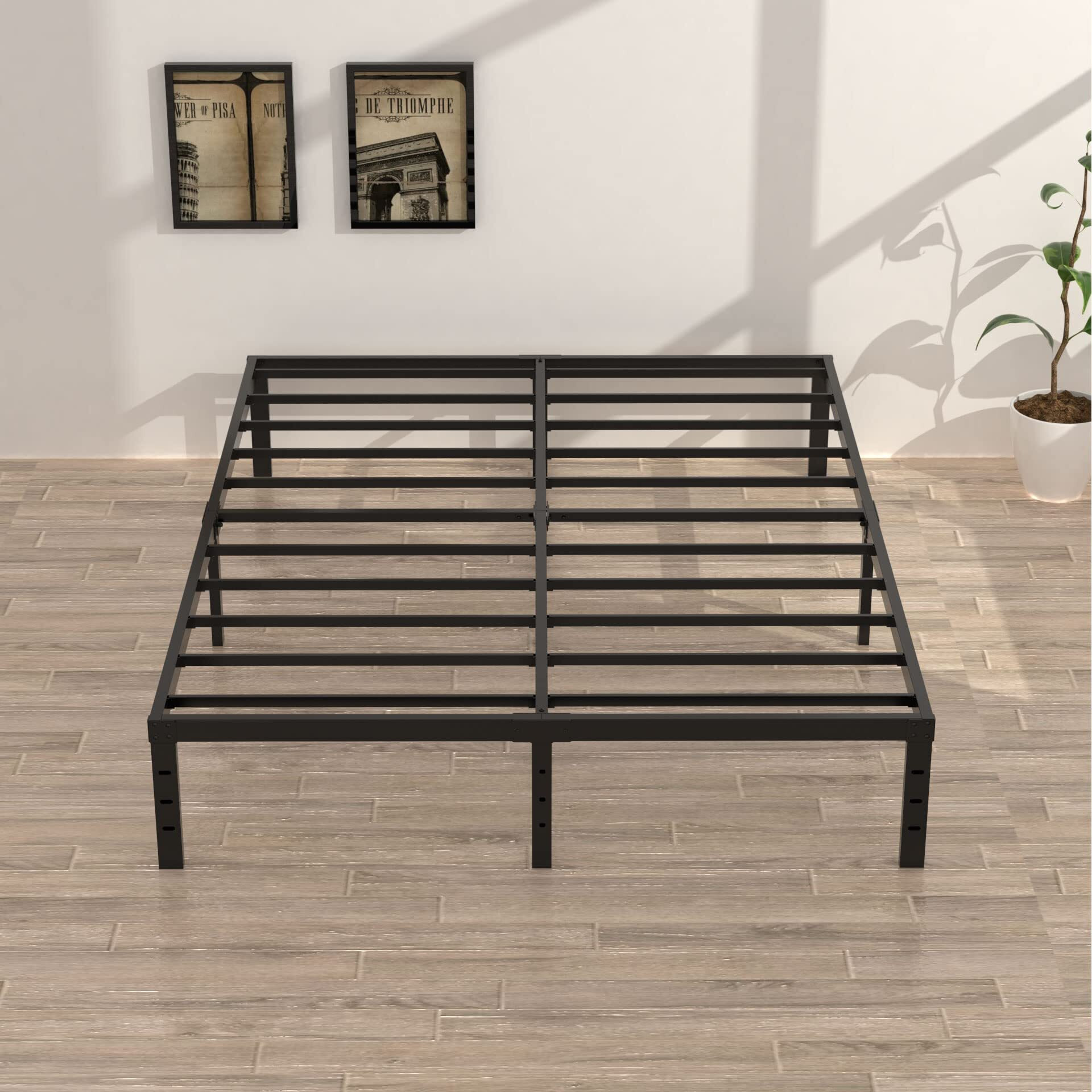 Upcanso 16 Inch Queen Bed Frame No Box Spring Required, Metal Platform Queen Size Bed Frames With 14 Inch Storage, 3,500 Lbs Heavy Duty Non-Slip Steel Slats Support, Easy Assembly Mattress Foundation