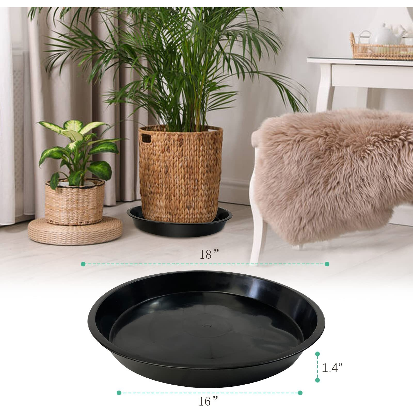 Dunpute Plant Saucer 16 18 20 22 Inch, 4 Pack Heavy Duty Large Plant Tray For Planter Pot, Plastic Flower Pot Saucers Drip Water Trays For Indoors And Outdoors (18 Inch)