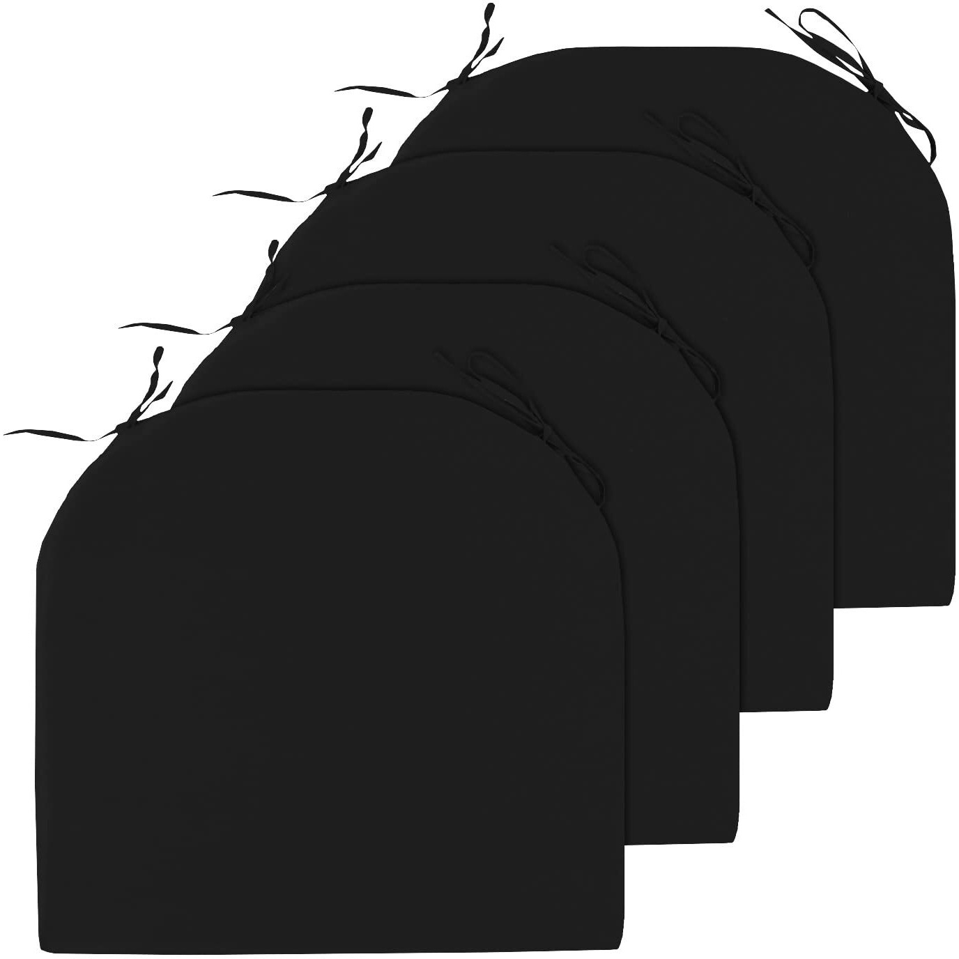 Wellsin Outdoor Chair Cushions For Patio Furniture - Patio Chair Cushions Set Of 4 - Waterproof Round Corner Outdoor Seat Cushions 17"&quotX16"&quotX2"", Black