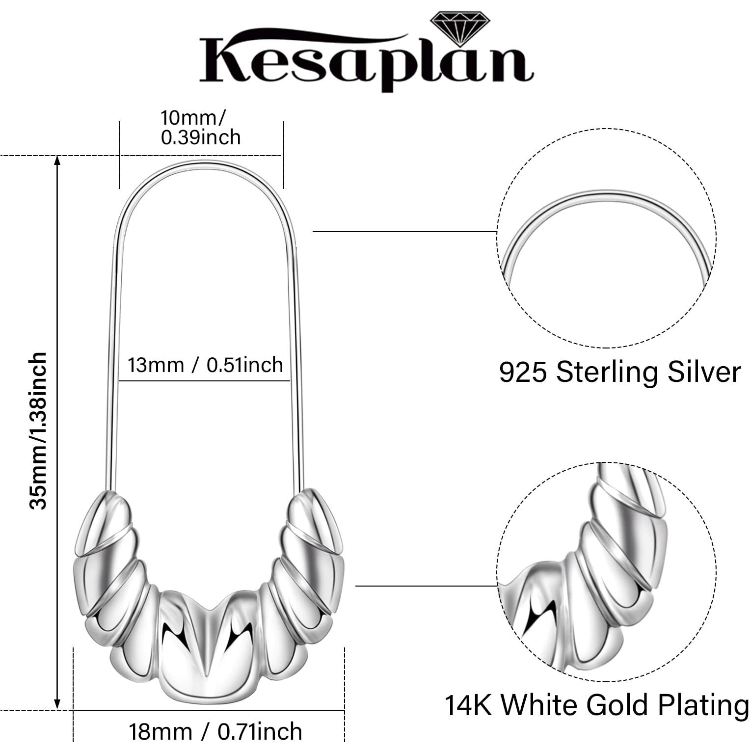 Sterling Silver Hoop Earrings For Women,14K White Gold Earrings Hypoallergenic Chunky Huggie Silver Hoops Small Fashion Dainty Earring