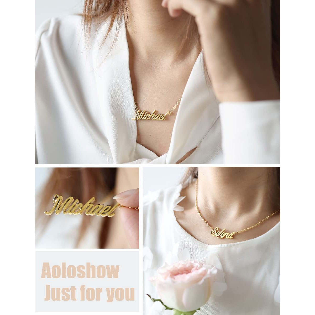 Aoloshow Loretta Mama Initials Name Necklace Cursive Script Name Necklace Womens Jewelry