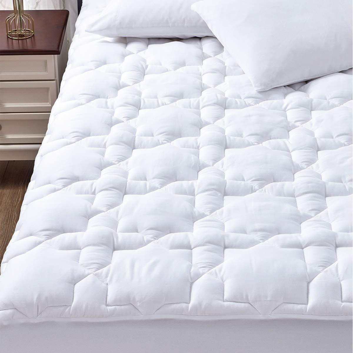 Cozylux Queen Mattress Pad Cotton Deep Pocket Mattress Cover Non Slip Breathable And Soft Quilted Fitted Mattress Topper Up To 18"" Thick Pillowtop 450Gsm Bed Mattress Pad White
