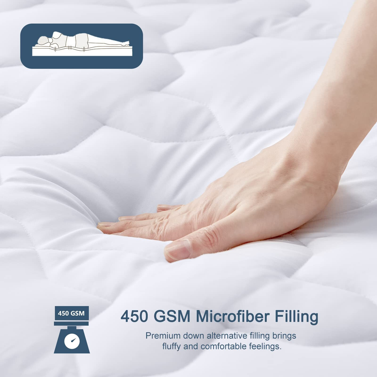 Cozylux Queen Mattress Pad Cotton Deep Pocket Mattress Cover Non Slip Breathable And Soft Quilted Fitted Mattress Topper Up To 18"" Thick Pillowtop 450Gsm Bed Mattress Pad White