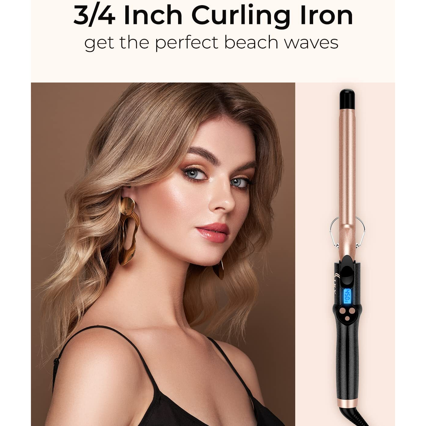 3/4 Inch Extra Long Barrel Curling Iron, Ceramic Tourmaline Curling Wand Professional Dual Voltage