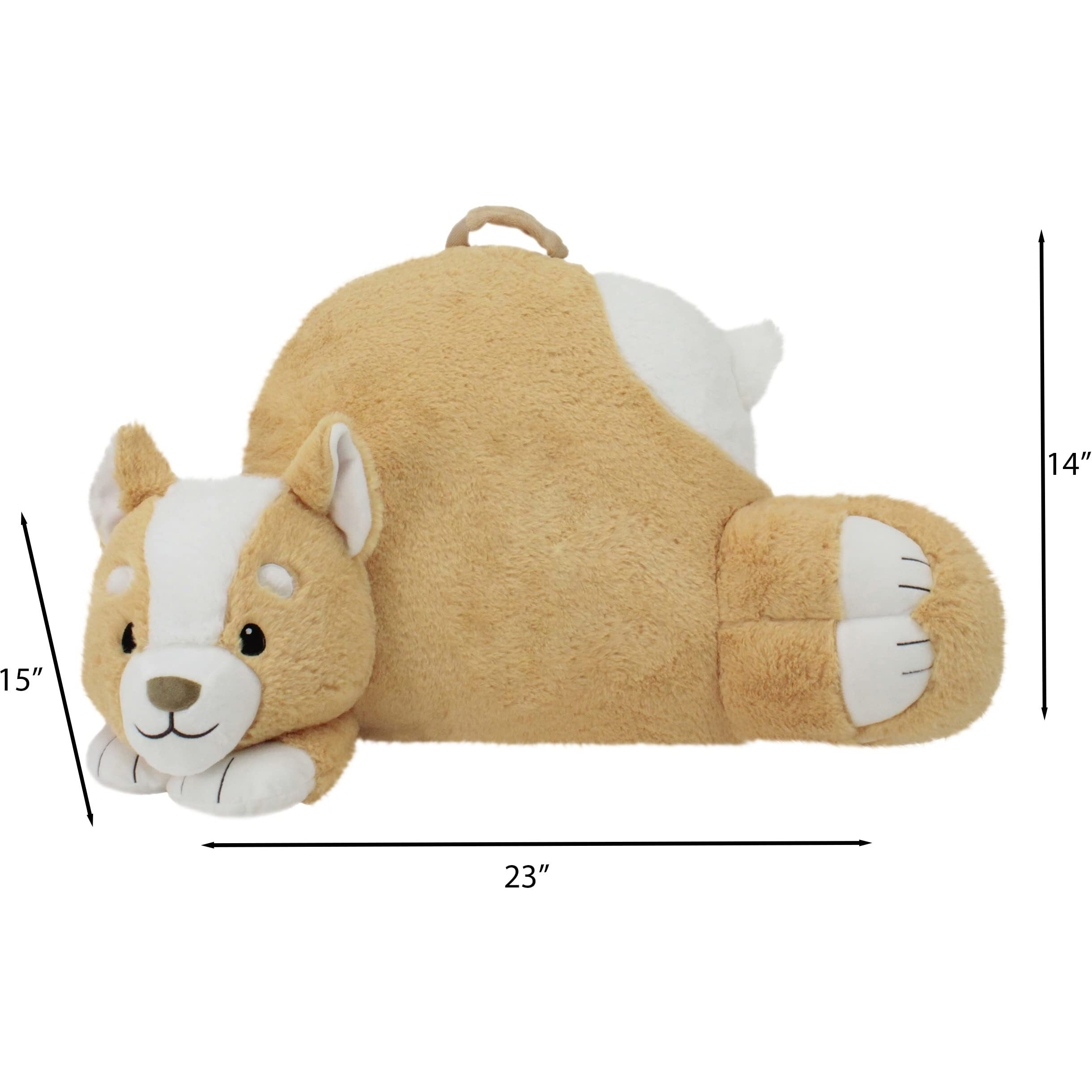 Soft Landing | Nesting Nooks | Soft And Cuddly Portable Back Rest And Reading Pillow With Storage Pocket - Corgi , Tan 15 X 23 X 14 Inches
