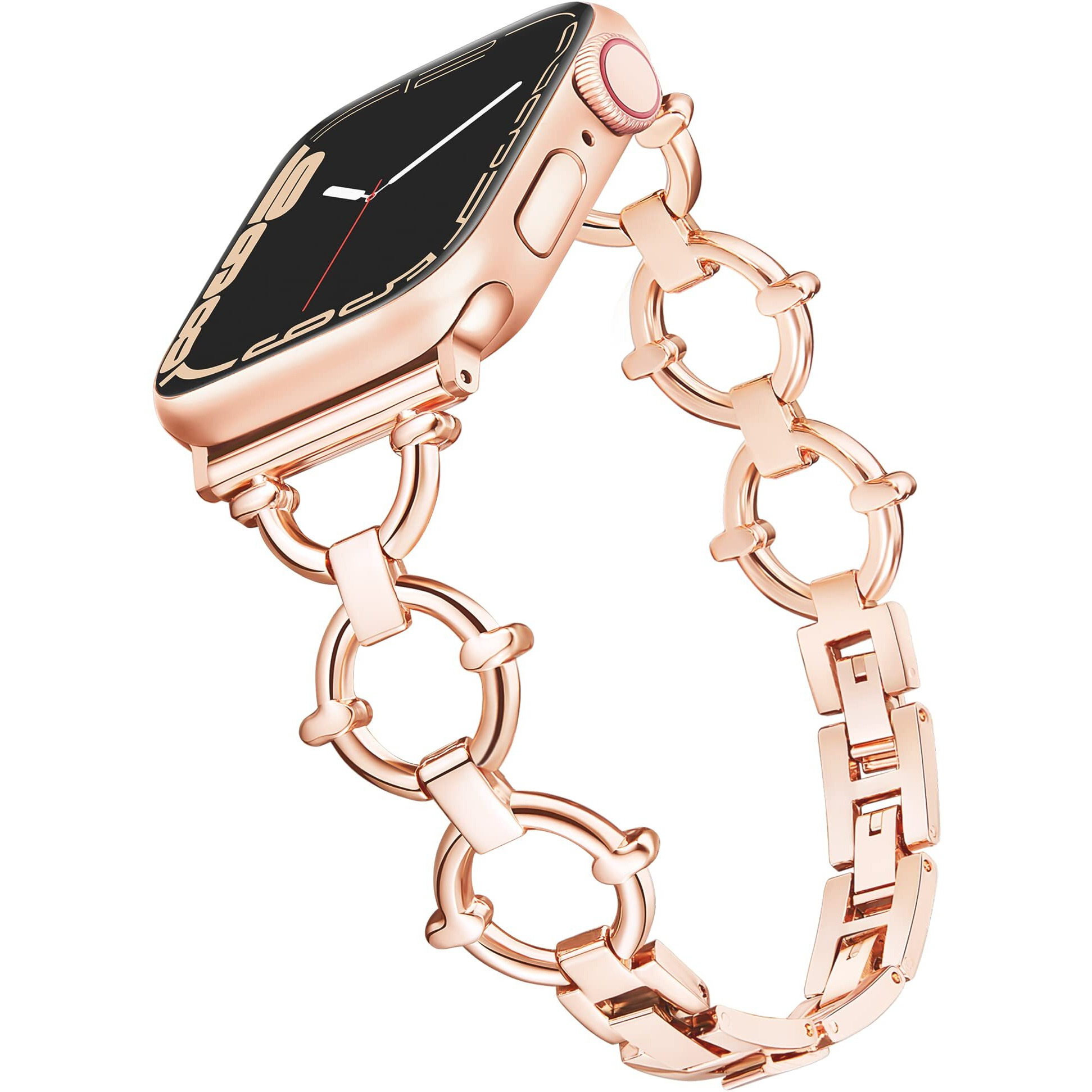 G-Ficu Ring-Shaped Band Compatible With Apple Watch Band 41Mm 40Mm 38Mm Iwatch Series 8 7 6 Se 5 4 3 2 1, Light Cute Slim Metal Bands For Women, Fancy Luxury Jewelry Stylish Dressy Bracelet (Rose Gold)