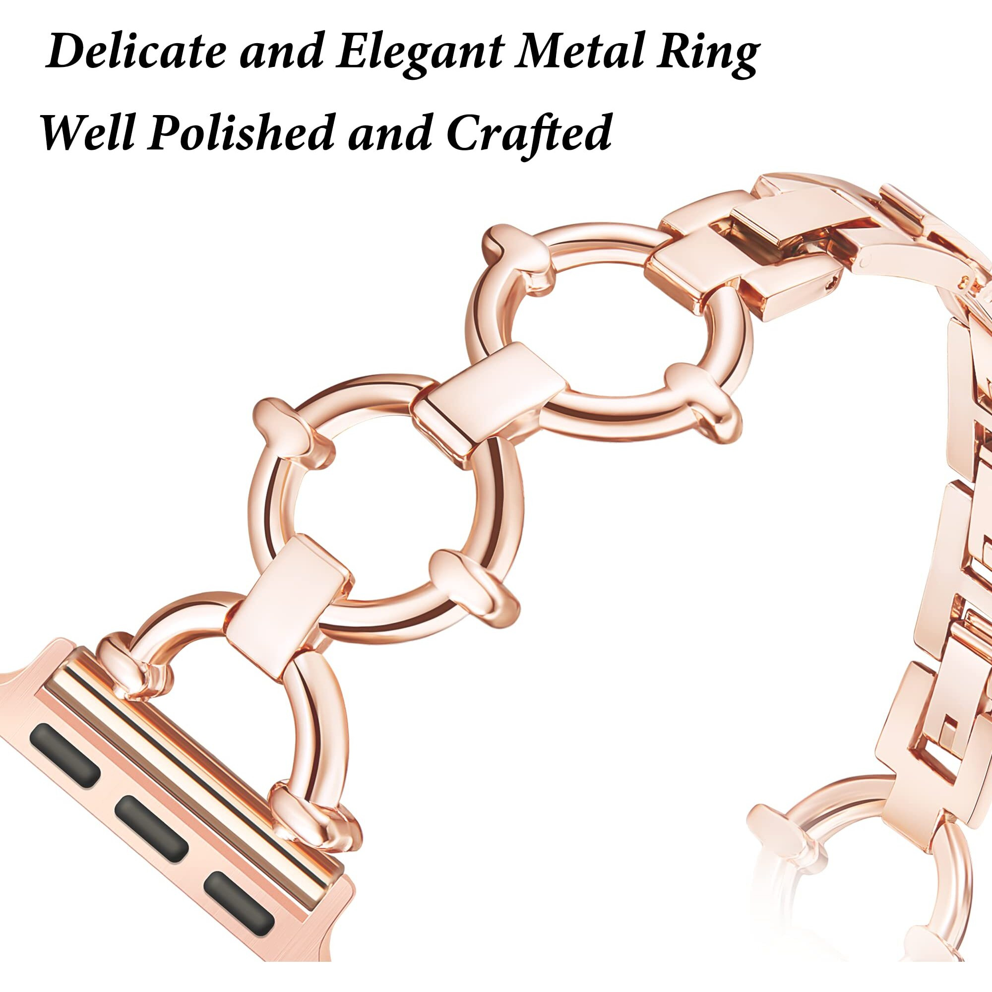 G-Ficu Ring-Shaped Band Compatible With Apple Watch Band 41Mm 40Mm 38Mm Iwatch Series 8 7 6 Se 5 4 3 2 1, Light Cute Slim Metal Bands For Women, Fancy Luxury Jewelry Stylish Dressy Bracelet (Rose Gold)