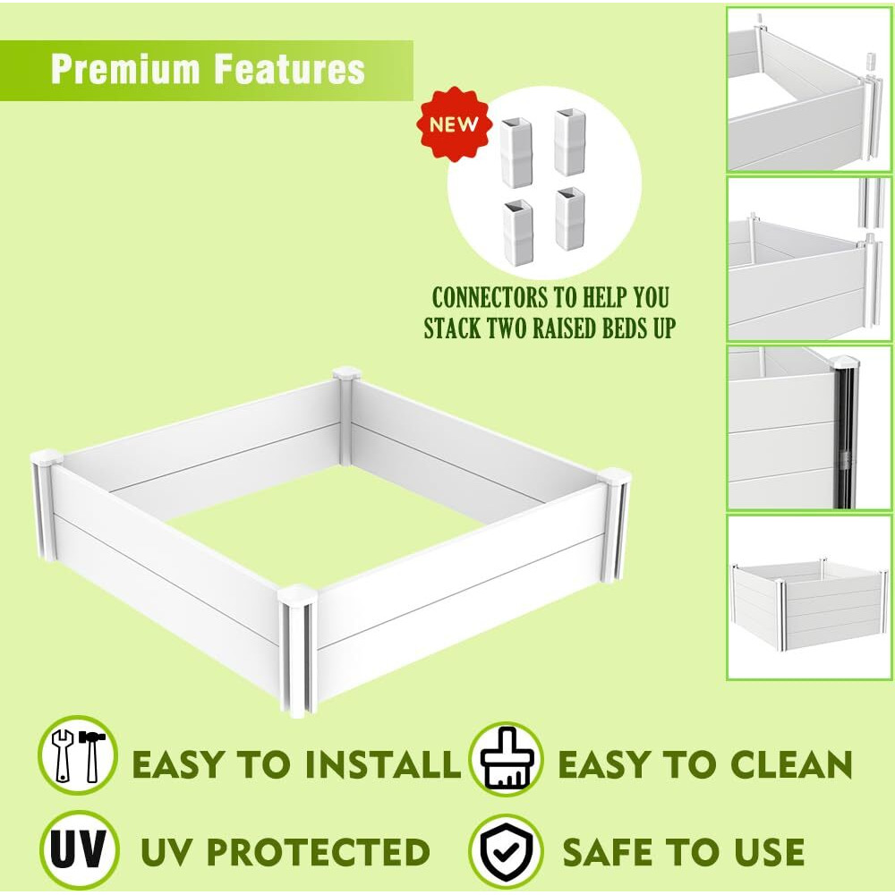Kdgarden 4 'X4 ' White Vinyl Raised Garden Bed Kit, Outdoor Above Ground Garden Box For Growing Vegetables, Flowers, Herbs, Diy Gardening, Whelping Pen And More