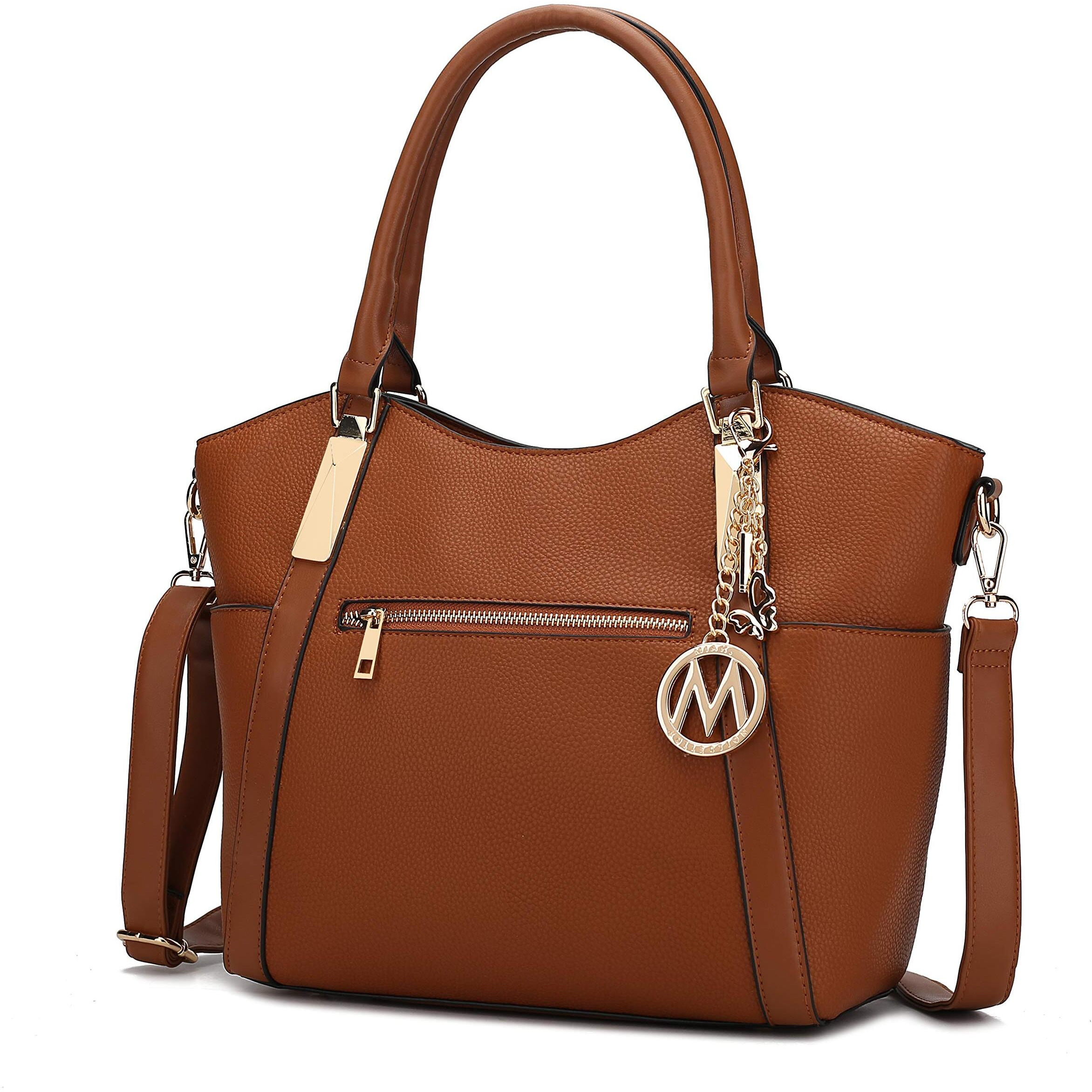 Mkf Tote Satchel Handbag For Women Pu Leather Shoulder Bag - Top-Handle Purse, Ladies Pocketbook Cognac Brown